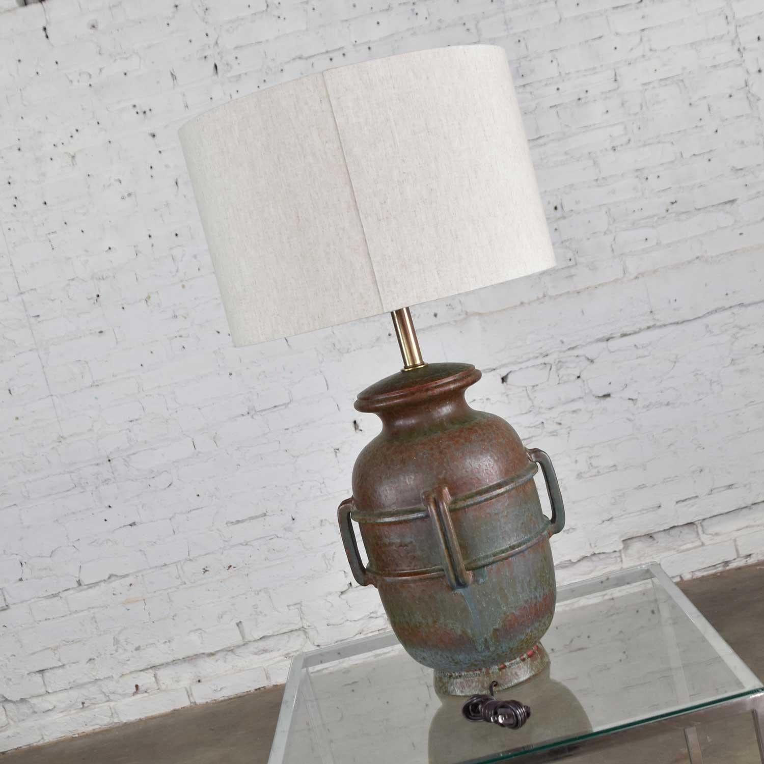 20th Century MCM Italian Green Pottery Lamp by Raymor Attributed to Alvino Bagni