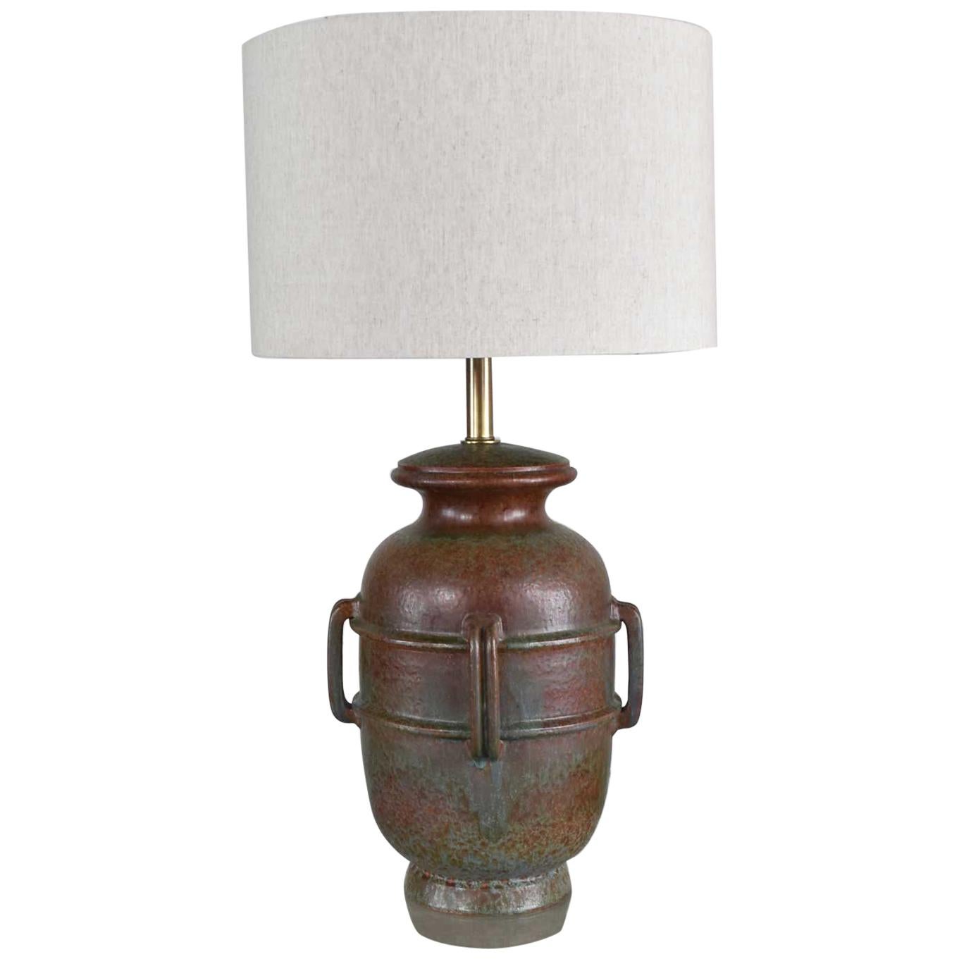 MCM Italian Green Pottery Lamp by Raymor Attributed to Alvino Bagni
