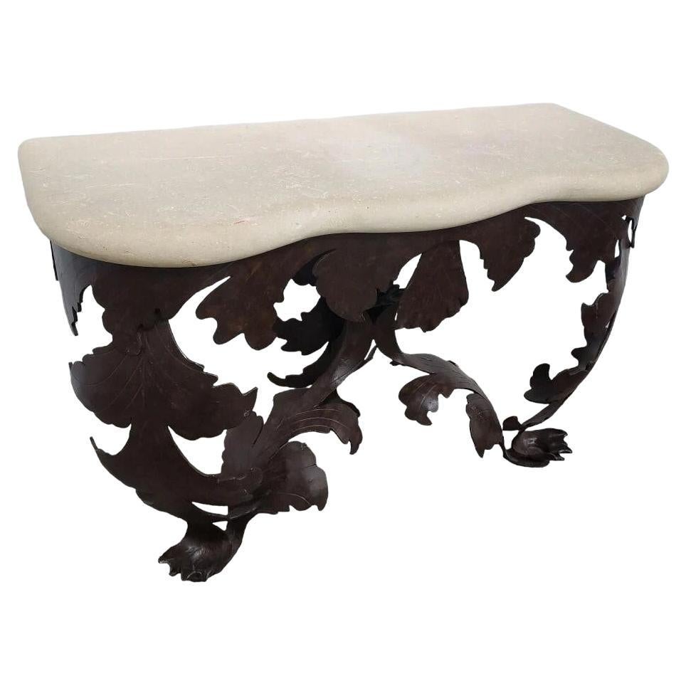 MCM Italian Grotto Design Iron Marble Table Top Console