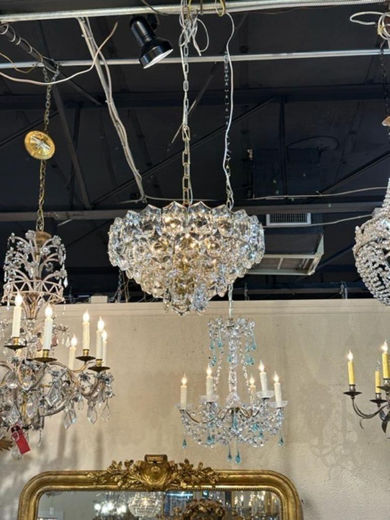 Lovely MCM Italian heavy glass and brass waterfall chandelier. A glistening beauty that creates an impressive impact.  Gorgeous!!