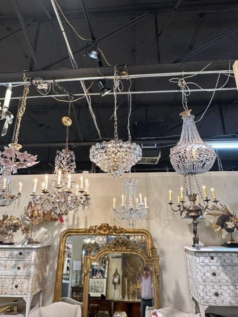 MCM Italian Heavy Glass and Brass Waterfall Chandelier In Good Condition For Sale In Dallas, TX