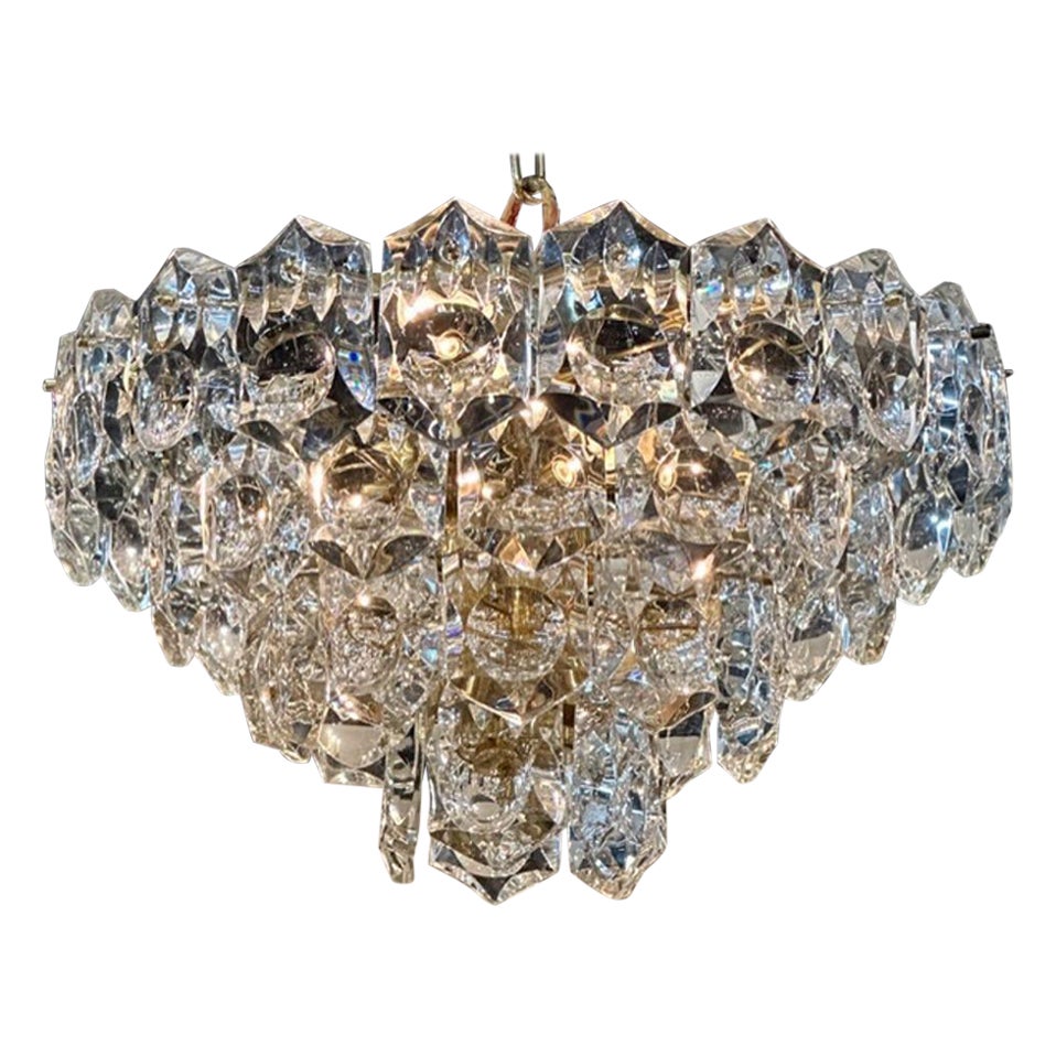 Lampadario a cascata MCM in vetro pesante e ottone