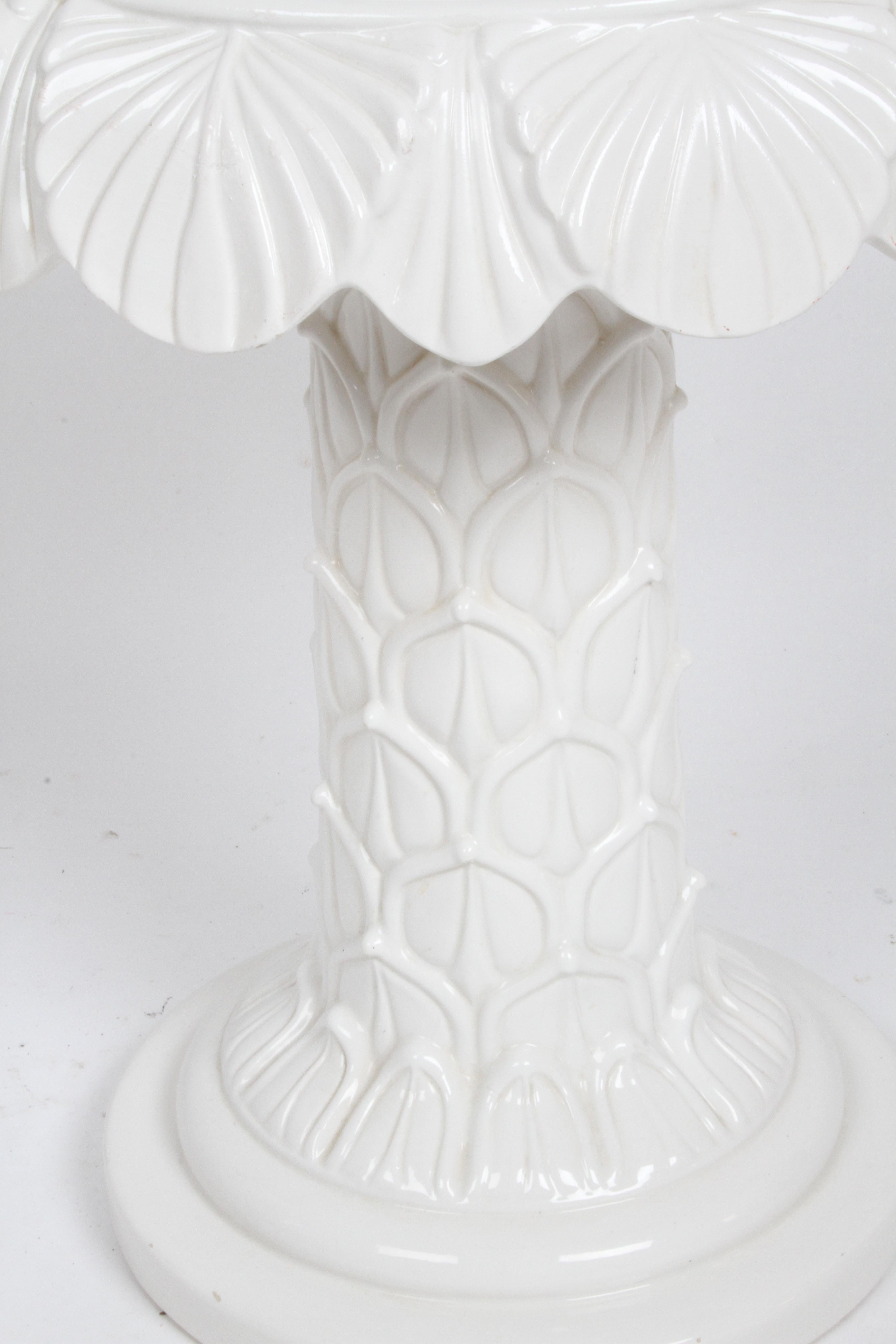 MCM Italian Hollywood Regency White Glazed Ceramic Palm Tree Form Side Table 6
