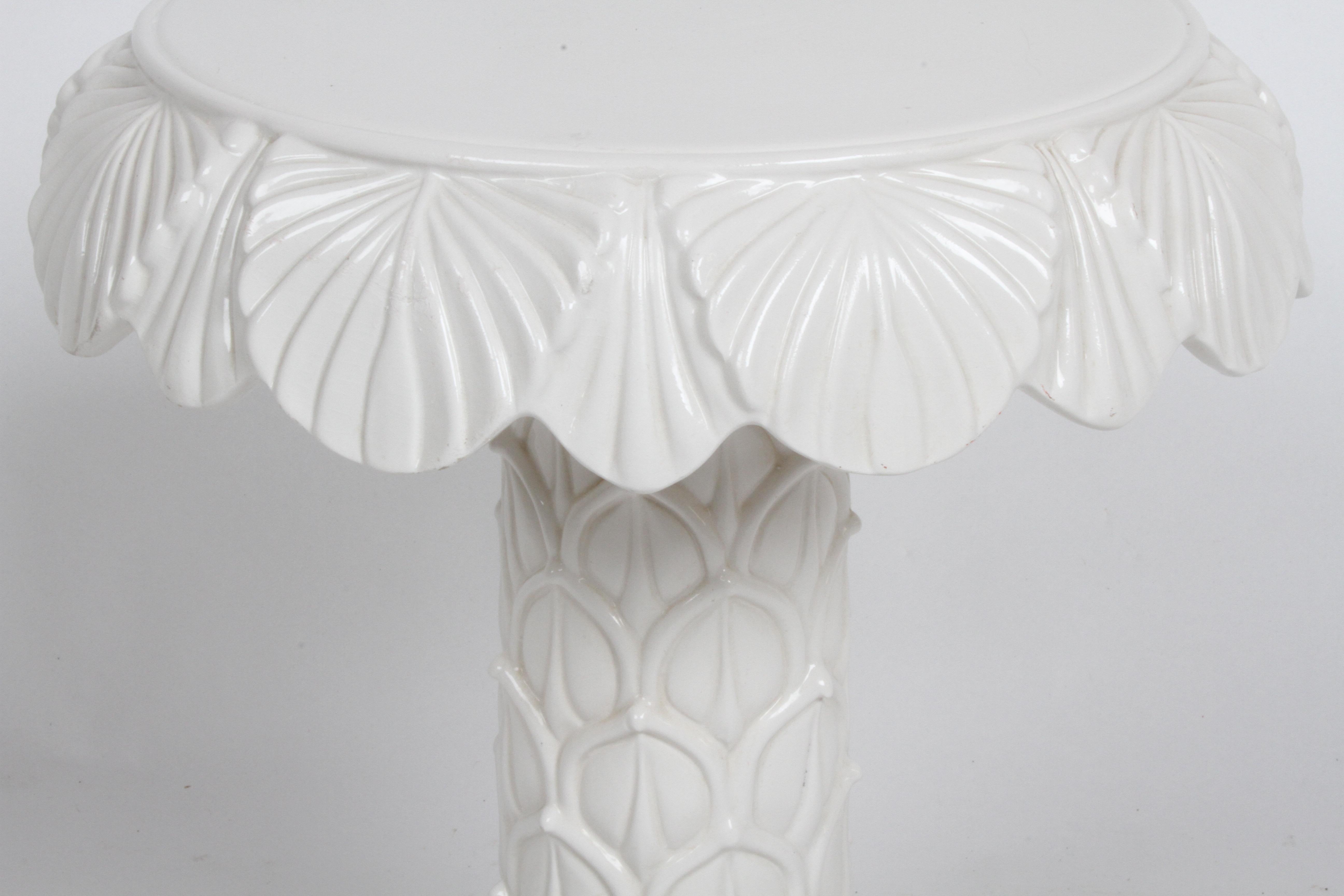 MCM Italian Hollywood Regency White Glazed Ceramic Palm Tree Form Side Table 7