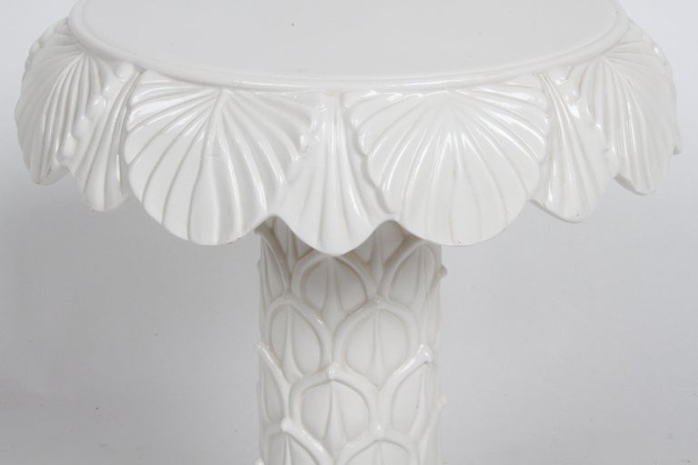 MCM Italian Hollywood Regency White Glazed Ceramic Palm Tree Form Side Table For Sale 7