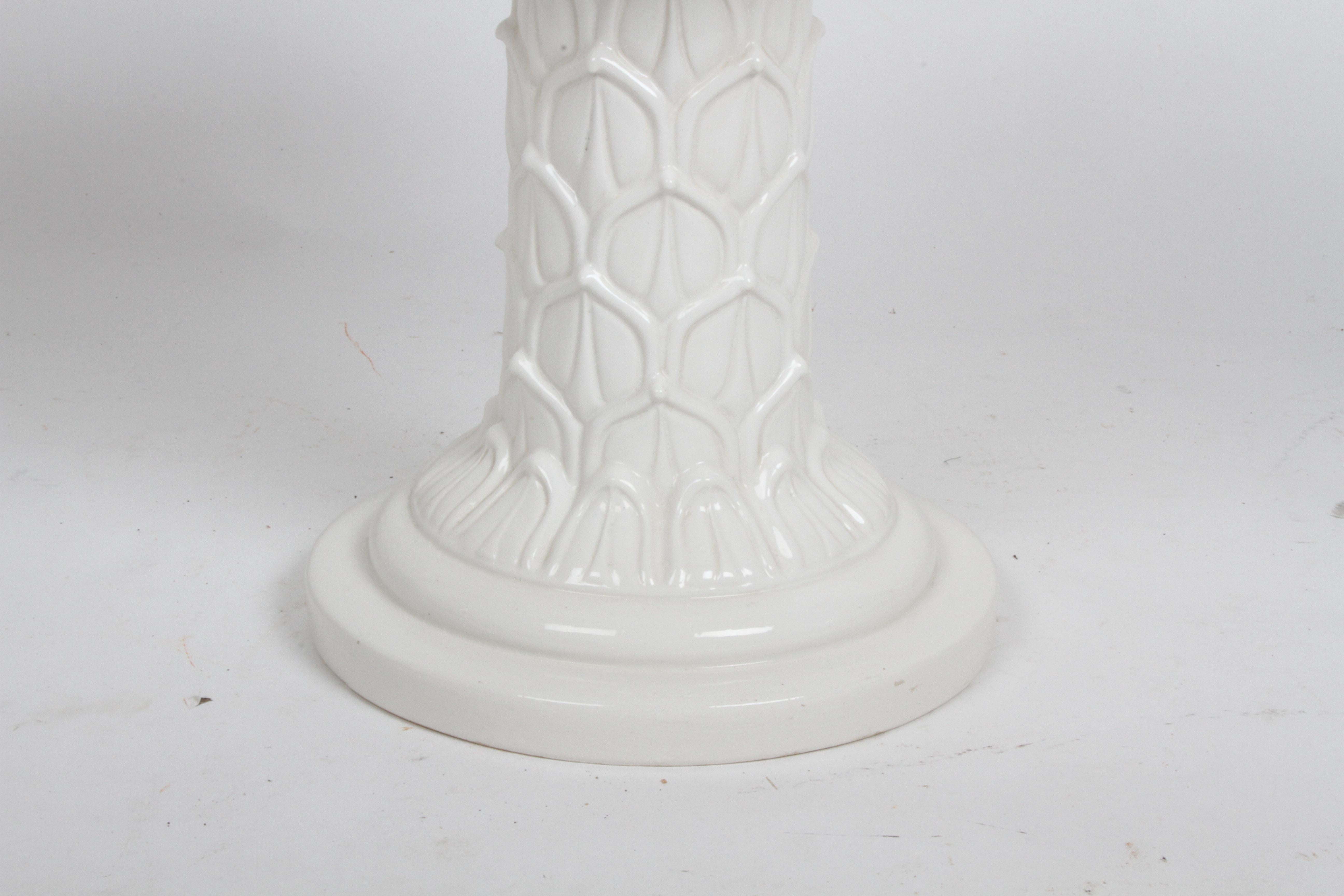 MCM Italian Hollywood Regency White Glazed Ceramic Palm Tree Form Side Table 10
