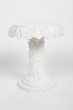 MCM Italian Hollywood Regency White Glazed Ceramic Palm Tree Form Side Table