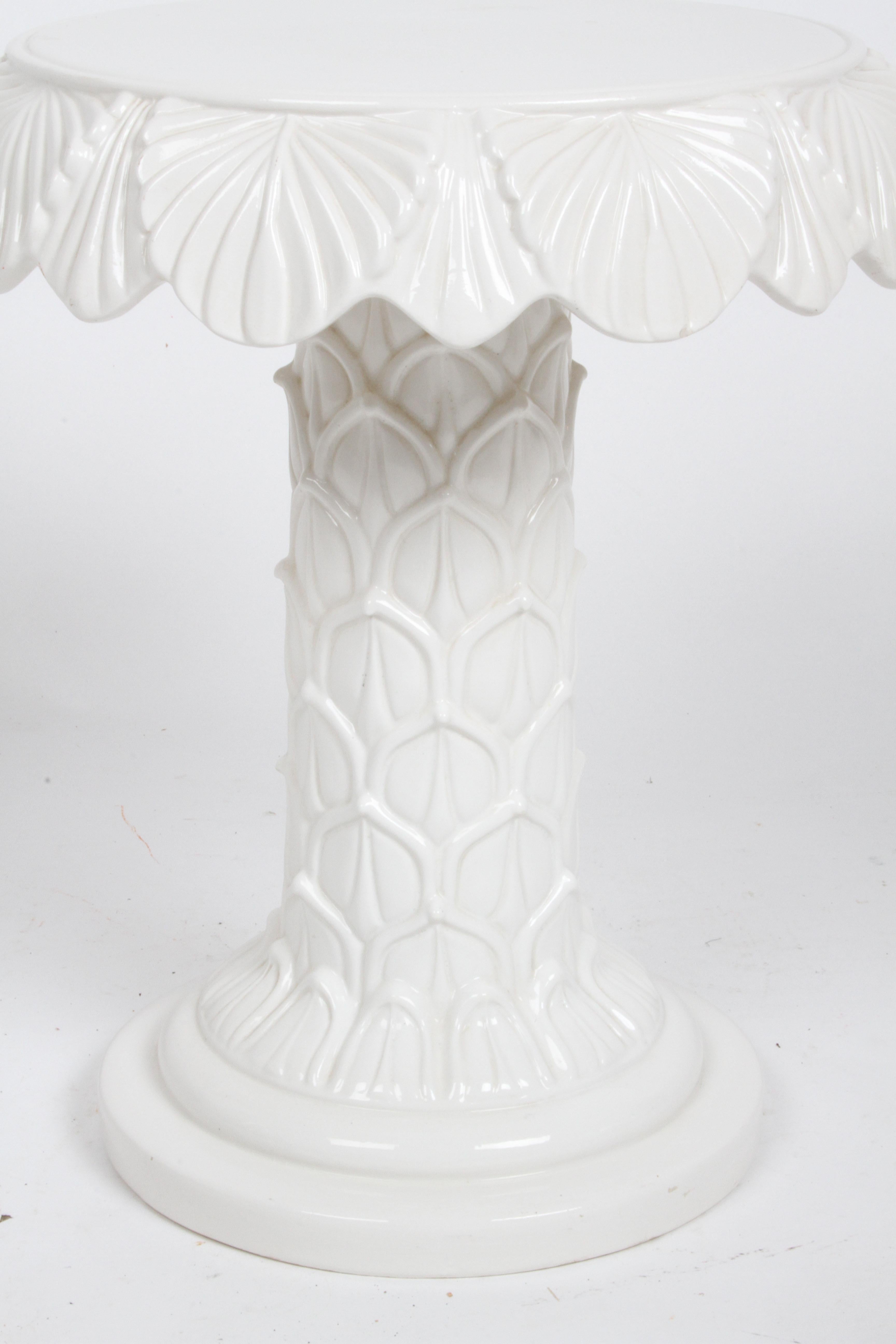 MCM Italian Hollywood Regency White Glazed Ceramic Palm Tree Form Side Table In Good Condition In St. Louis, MO
