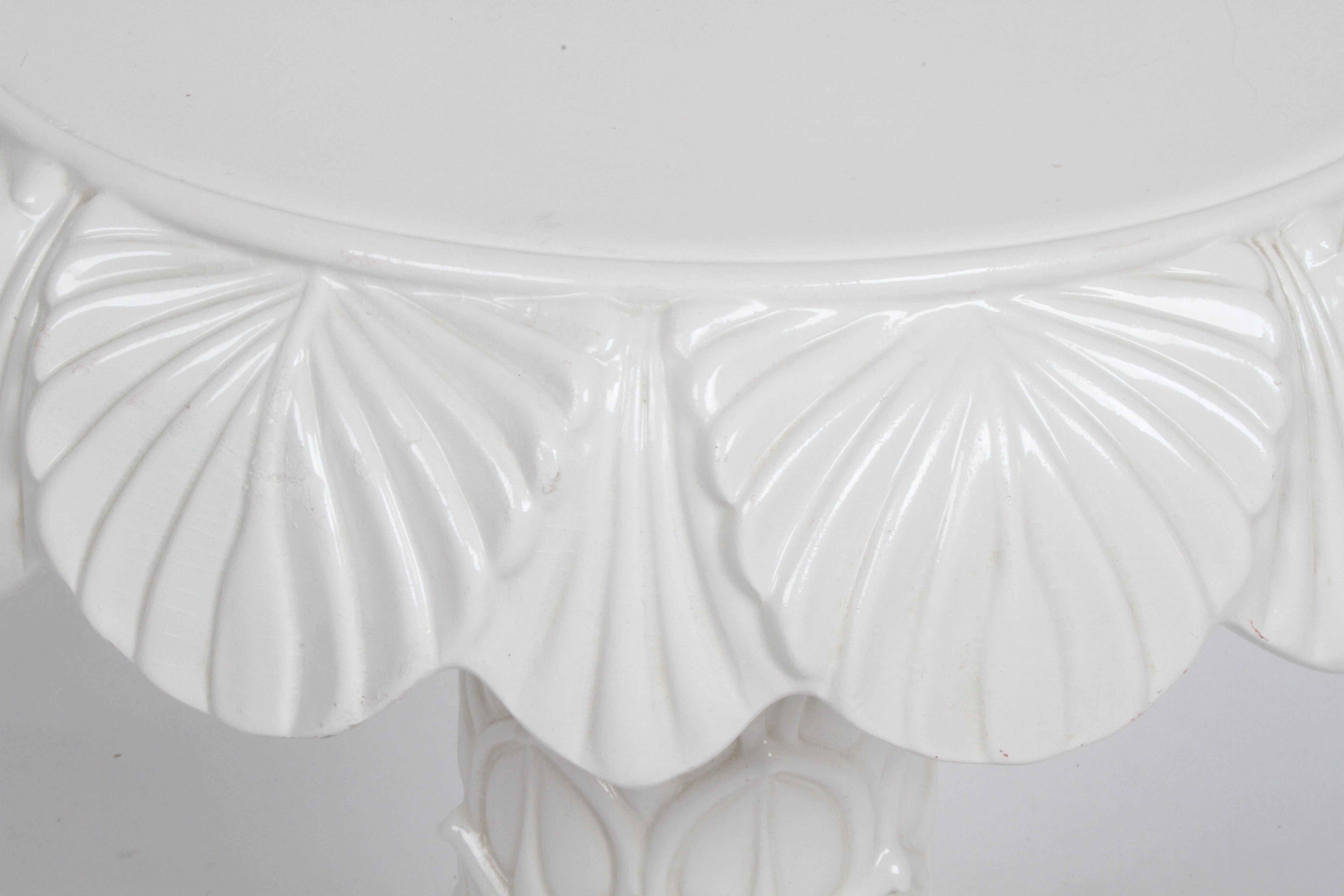 MCM Italian Hollywood Regency White Glazed Ceramic Palm Tree Form Side Table 1