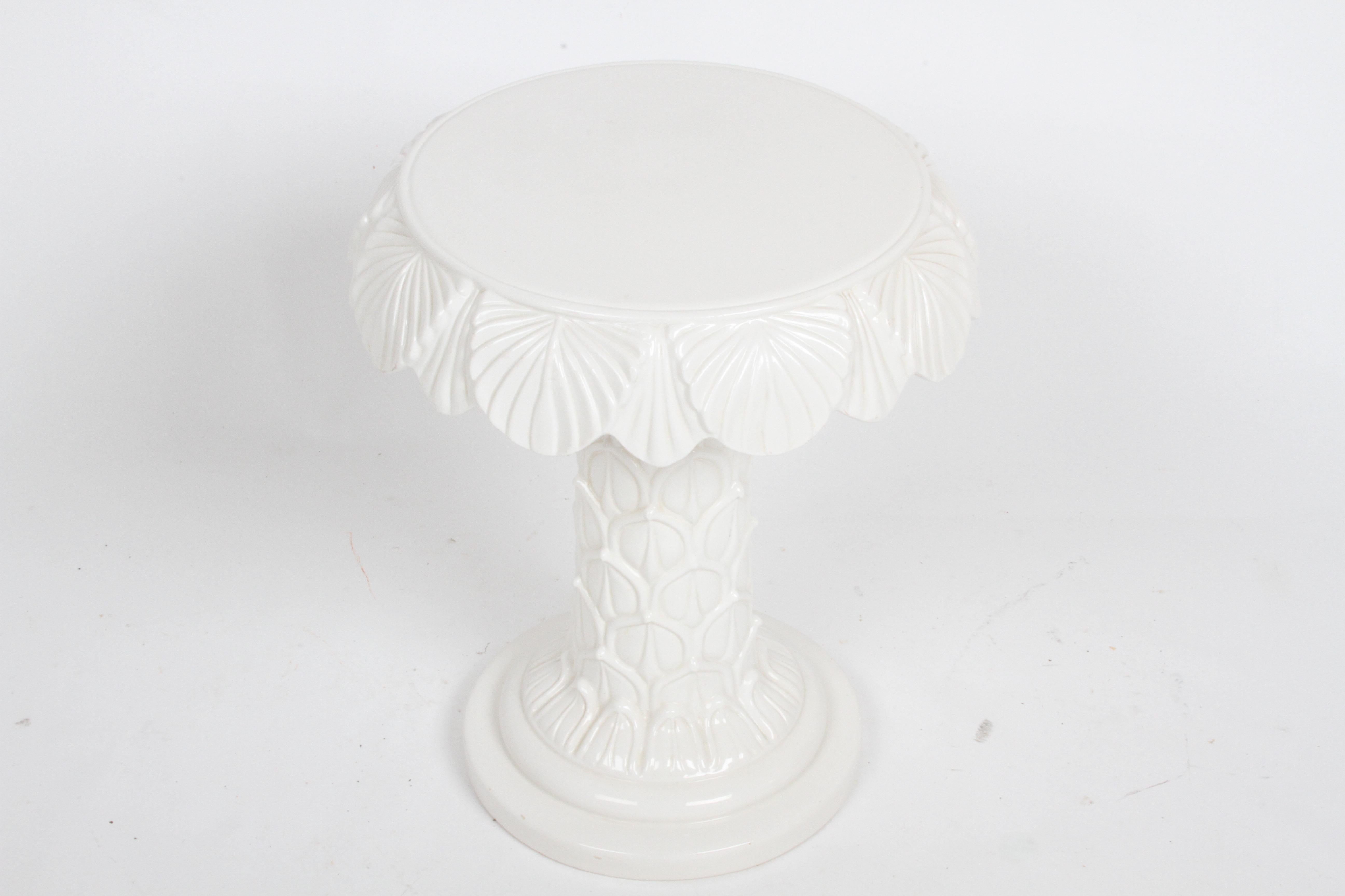 MCM Italian Hollywood Regency White Glazed Ceramic Palm Tree Form Side Table 3