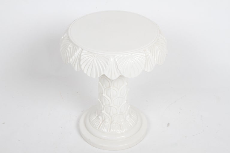 MCM Italian Hollywood Regency White Glazed Ceramic Palm Tree Form Side Table For Sale 3