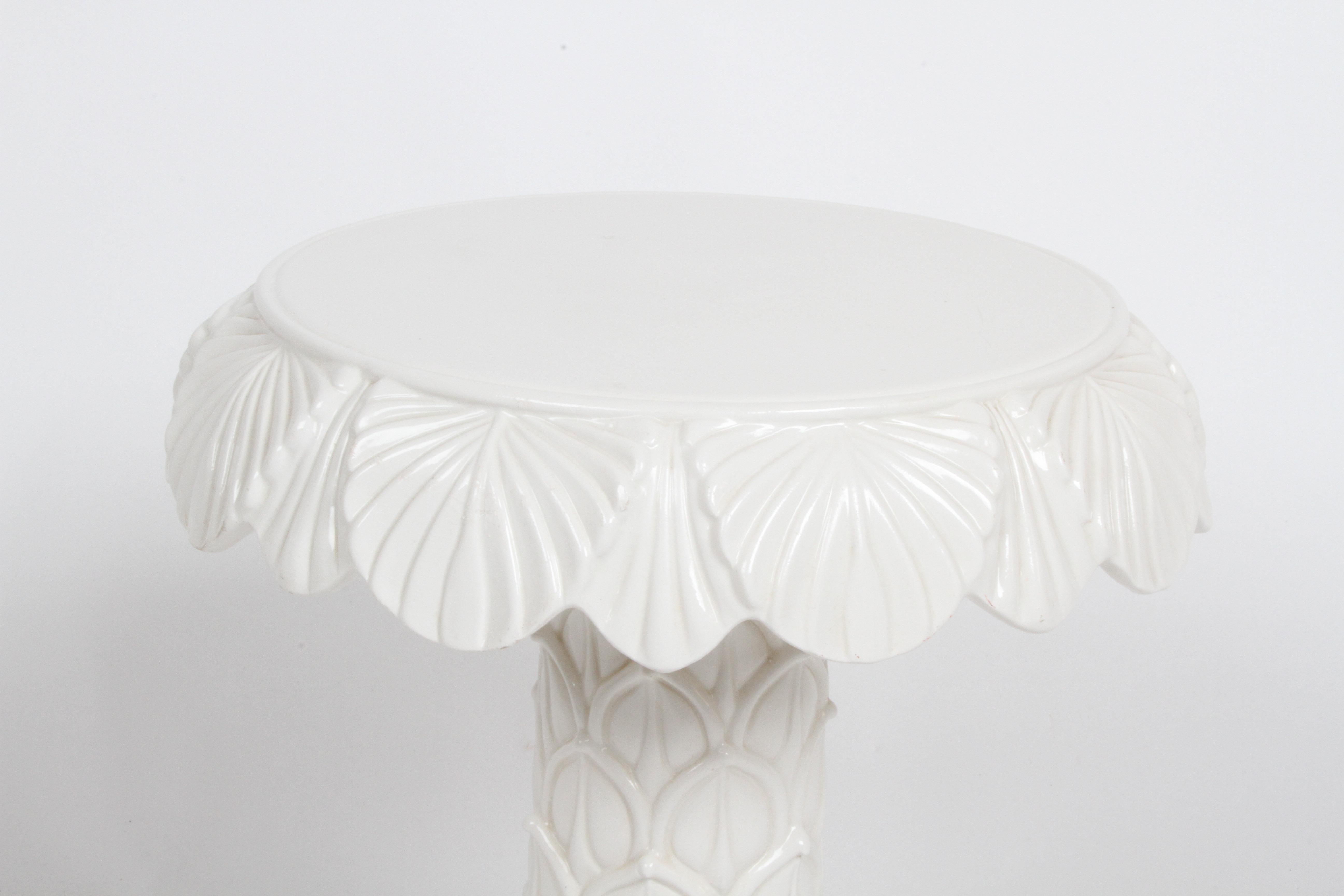 MCM Italian Hollywood Regency White Glazed Ceramic Palm Tree Form Side Table 4