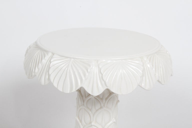 MCM Italian Hollywood Regency White Glazed Ceramic Palm Tree Form Side Table For Sale 4