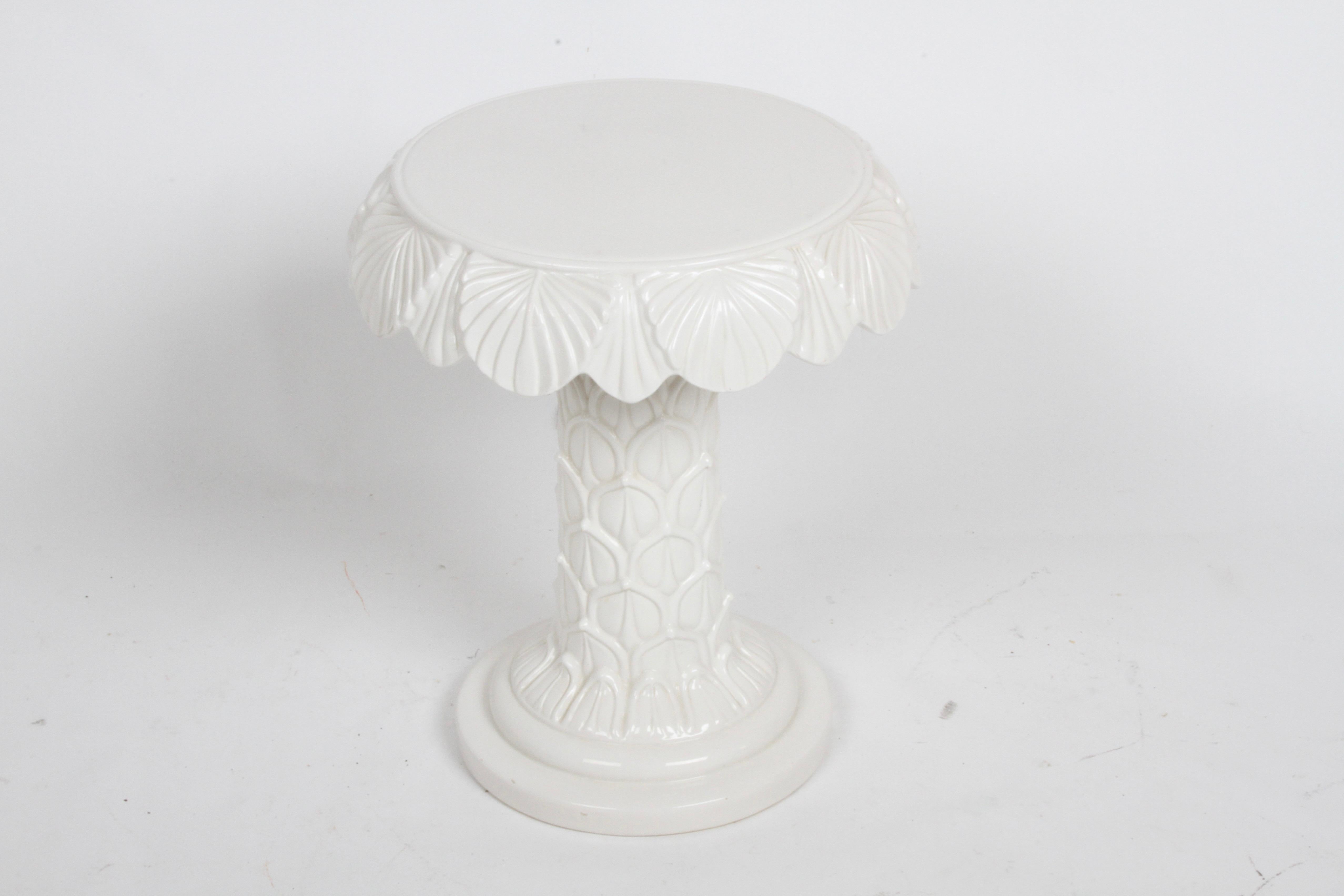 MCM Italian Hollywood Regency White Glazed Ceramic Palm Tree Form Side Table 5