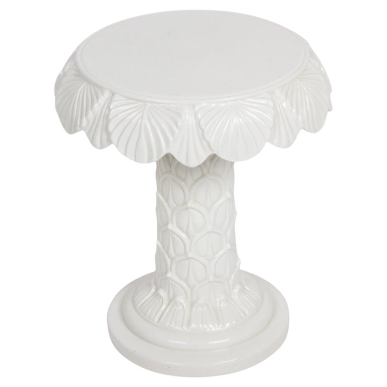 MCM Italian Hollywood Regency White Glazed Ceramic Palm Tree Form Side Table For Sale