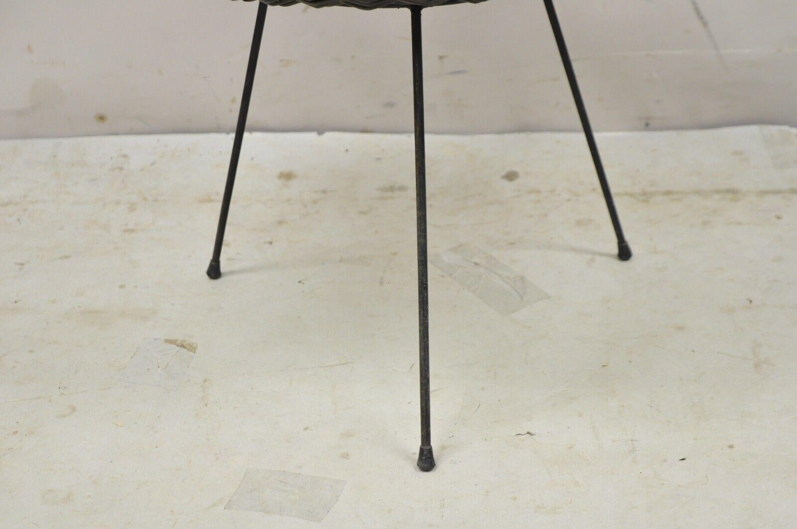 Mid-Century Modern MCM Italian Round Wicker Rattan Wrought Iron Planter Stand Arthur Umanoff Style For Sale