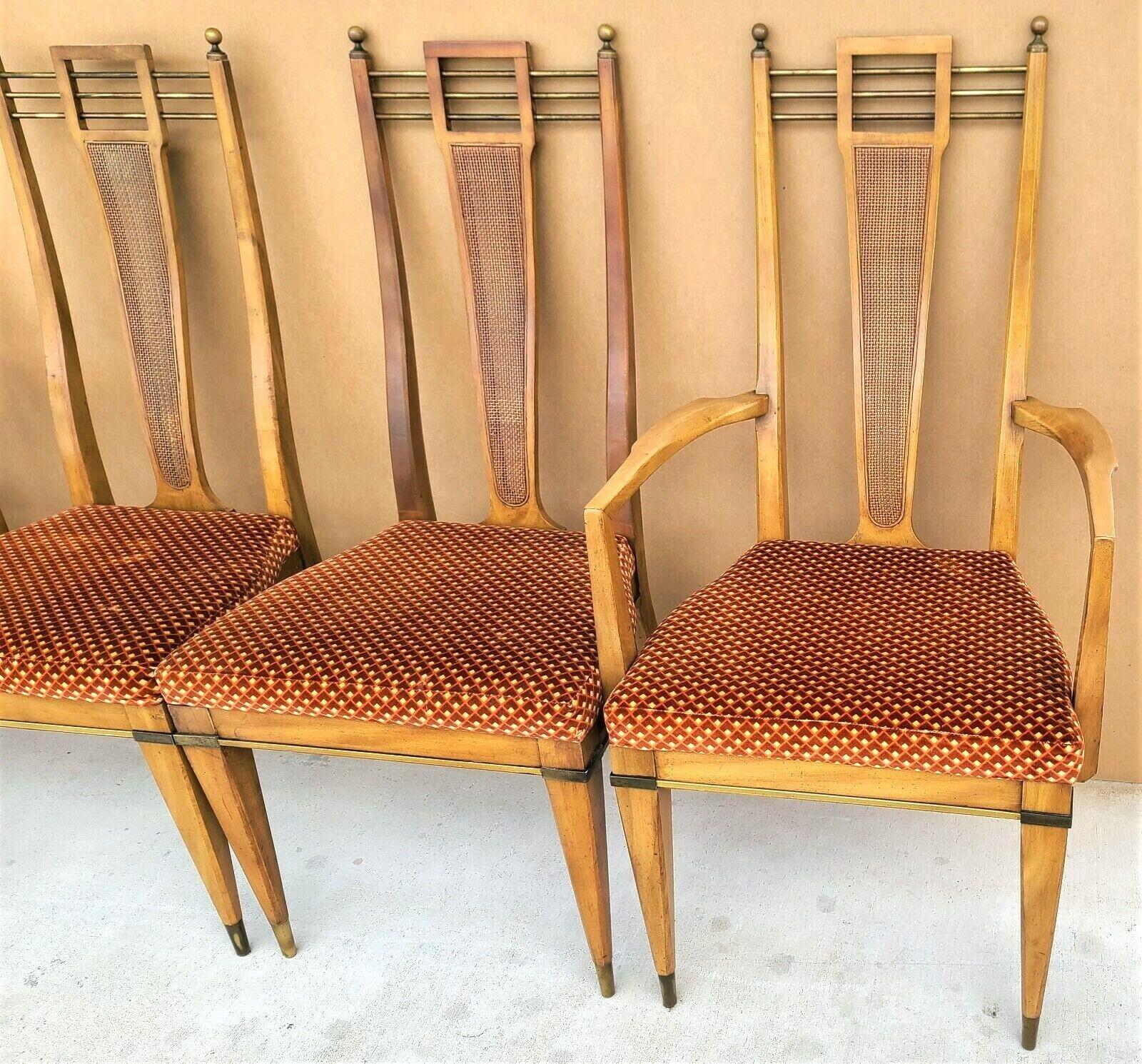 For FULL item description click on CONTINUE READING at the bottom of this page.

Offering One Of Our Recent Palm Beach Estate Fine Furniture Acquisitions Of 
A Set of 4 1950's Mid Century Modern J L Metz Brass, Solid Wood & Cane Dining