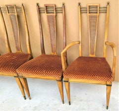MCM J L Metz Brass Solid Wood & Cane Dining Chairs Set of 4