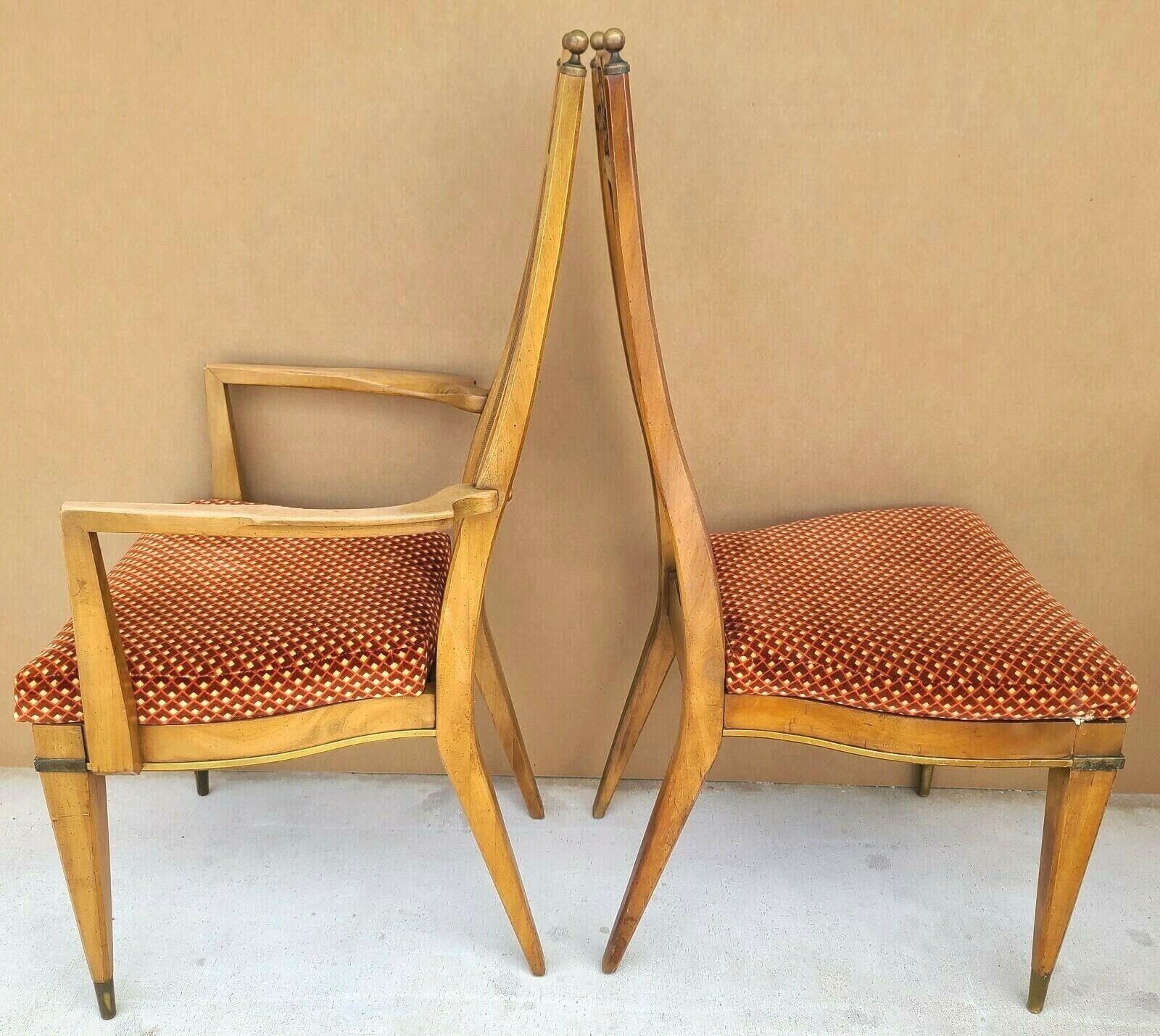 Mid-Century Modern MCM J L Metz Brass Solid Wood & Cane Dining Chairs Set of 4 For Sale