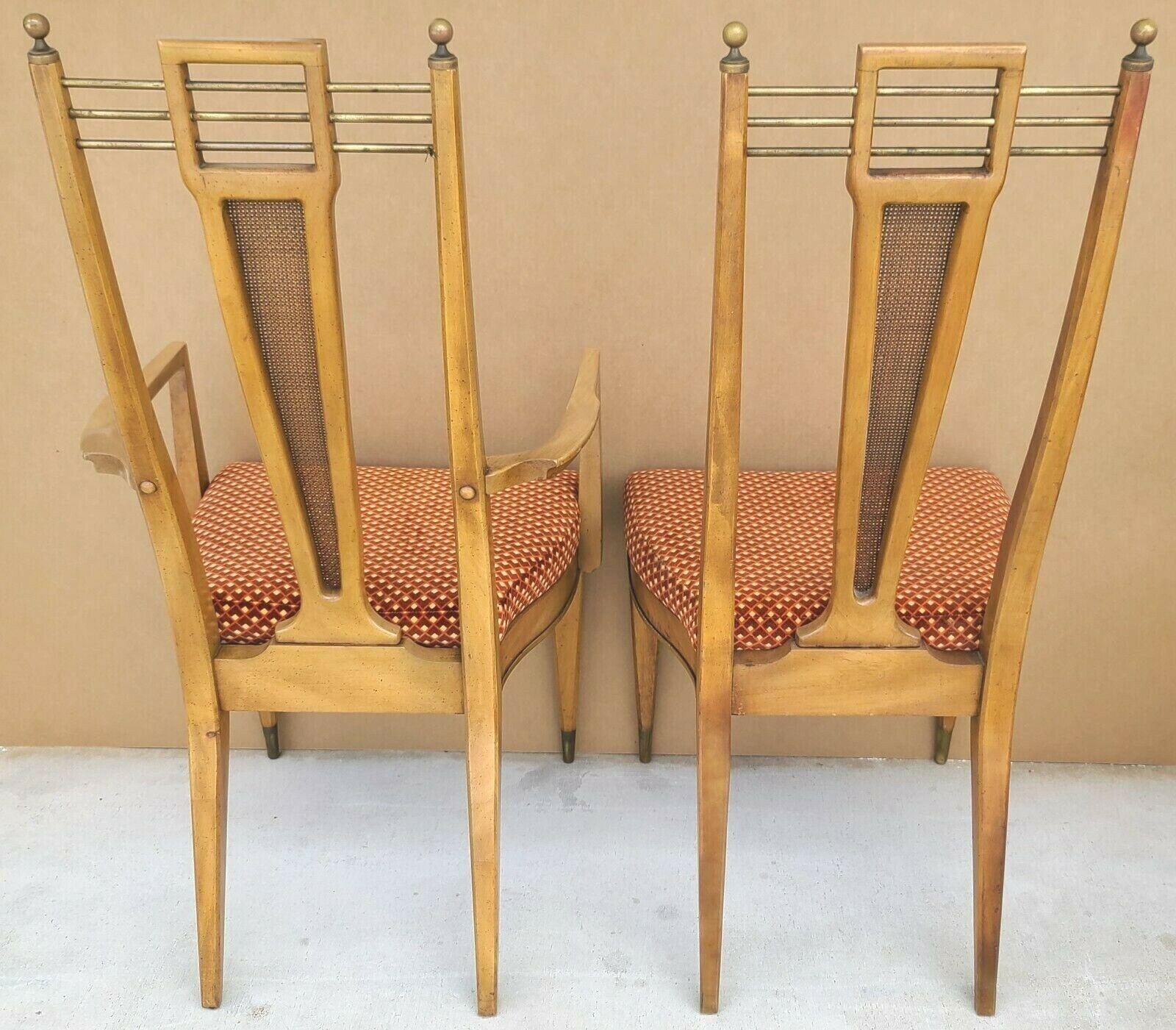 MCM J L Metz Brass Solid Wood & Cane Dining Chairs Set of 4 In Good Condition For Sale In Lake Worth, FL