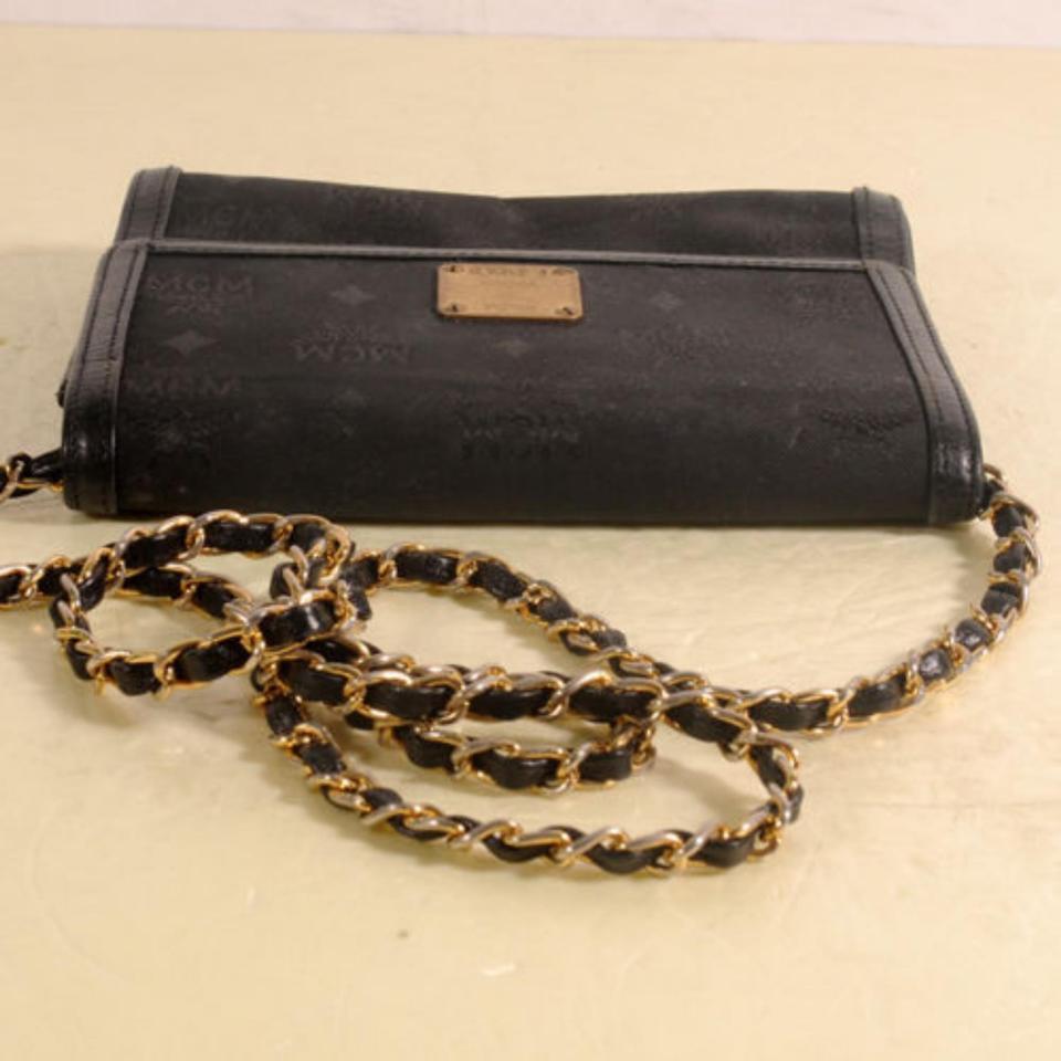 Women's Mcm Jacquard Chain Cross Dust 869454 Black Coated Canvas + Cowhide Shoulder Bag