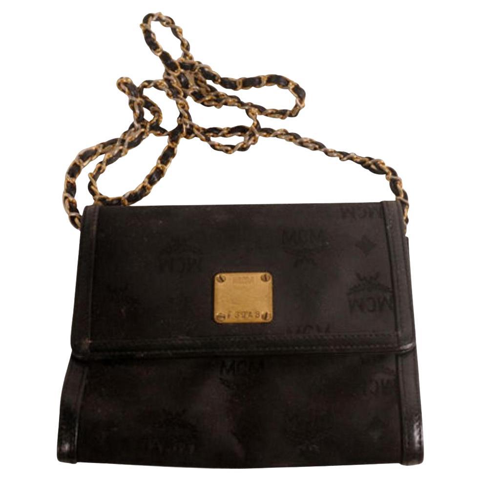 MCM Boston Mini Vintage Jacquard Logo Fabric Satchel Crossbody Handbag