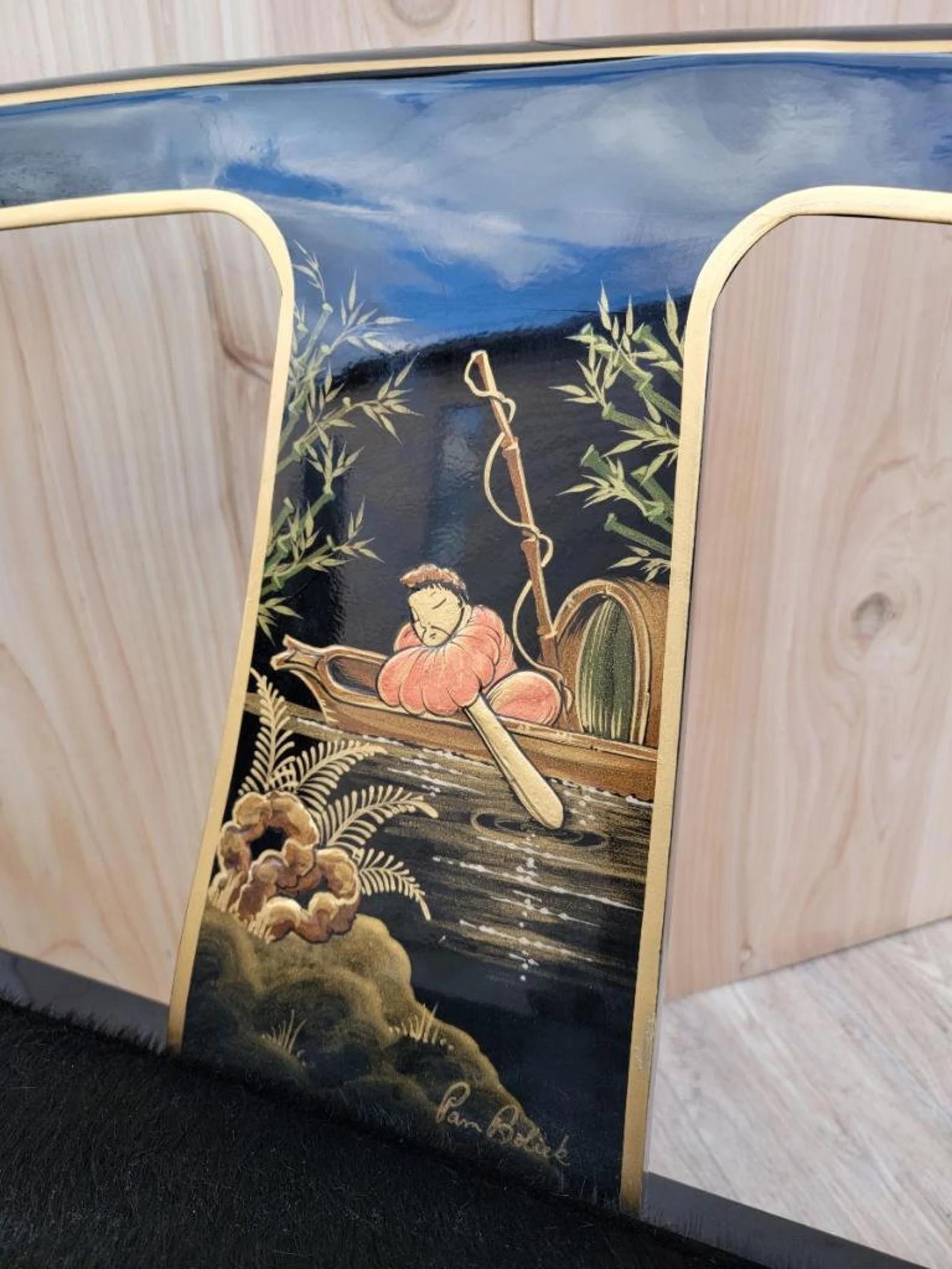Inconnu MCM James Mont Chinoiserie Style Horseshoe Chairs Newly Upholshed in Cowhide en vente