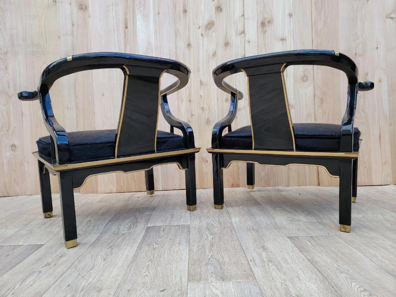 MCM James Mont Chinoiserie Style Horseshoe Chairs Newly Upholshed in Cowhide Bon état - En vente à Chicago, IL