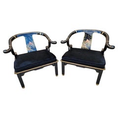 MCM James Mont Chinoiserie Style Horseshoe Chairs Newly Upholstered in Cowhide