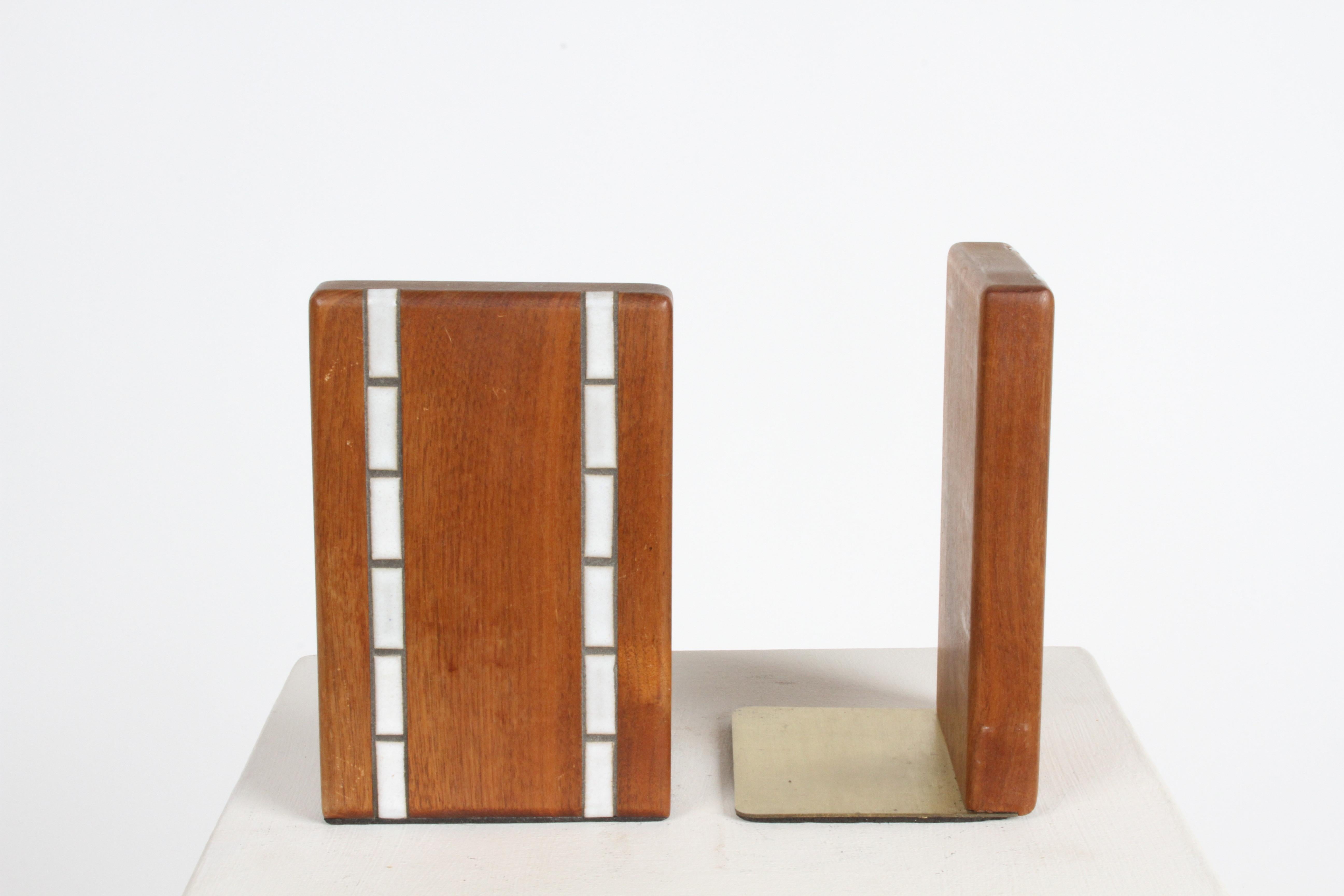 American Mcm Jane & Gordon Martz Walnut & White Tile Bookends for Marshall Studios 1960s For Sale