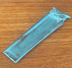 MCM Japanese Patinated Iron Winking Owl Pen Tray