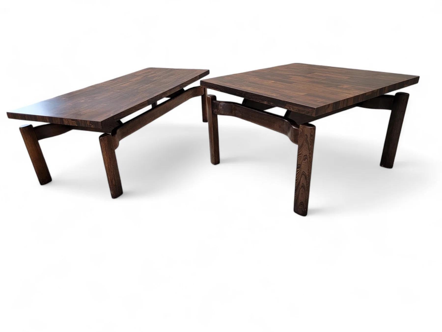 Renaissance Revival MCM Jens Risom Style Floating Formula Side and with Coffee Table, Set of 2 For Sale