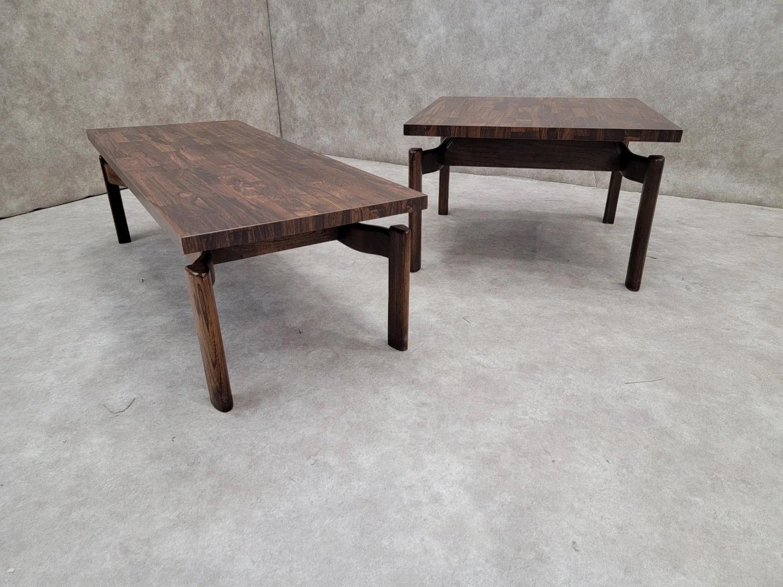20th Century MCM Jens Risom Style Floating Formula Side and with Coffee Table, Set of 2 For Sale
