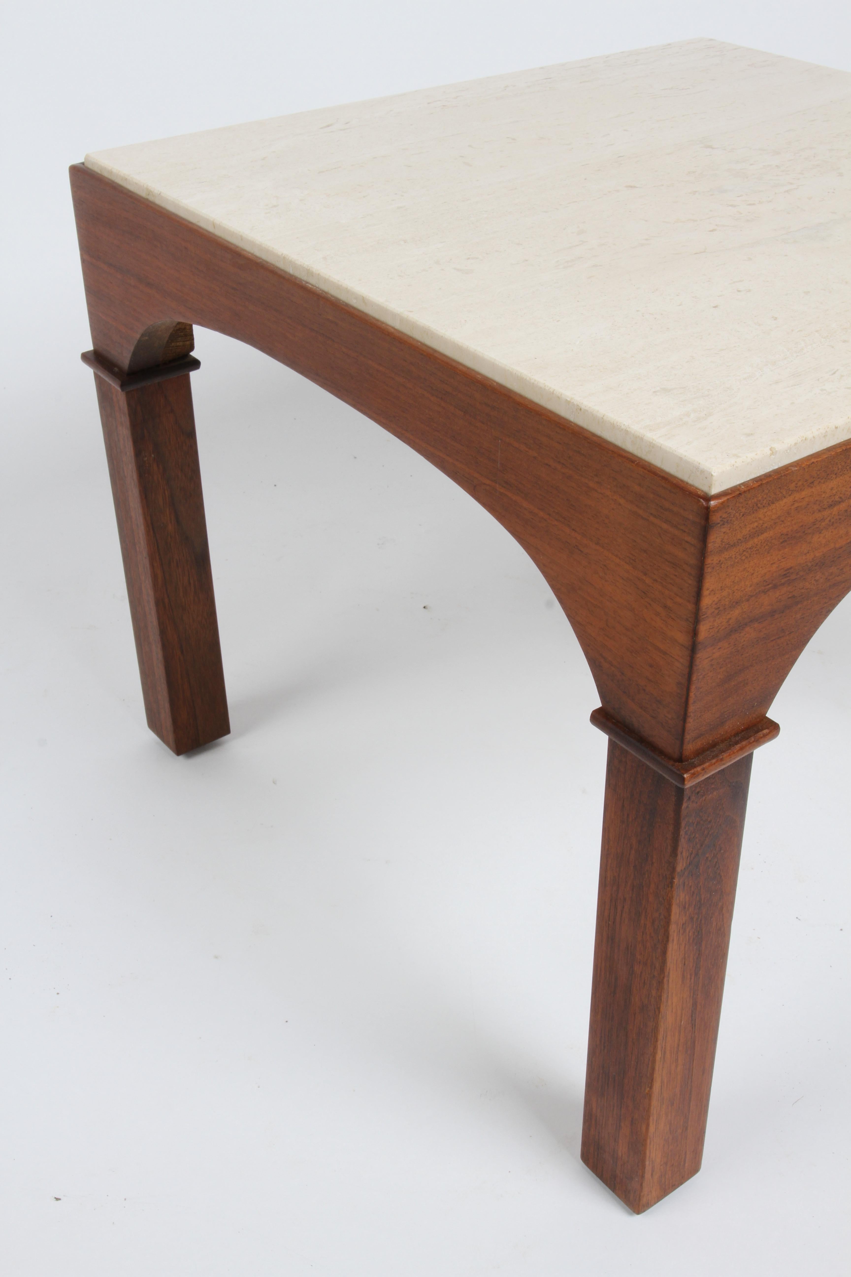 MCM John Keal for Brown Saltman Mahogany Occasional Tables with Travertine Tops  For Sale 5