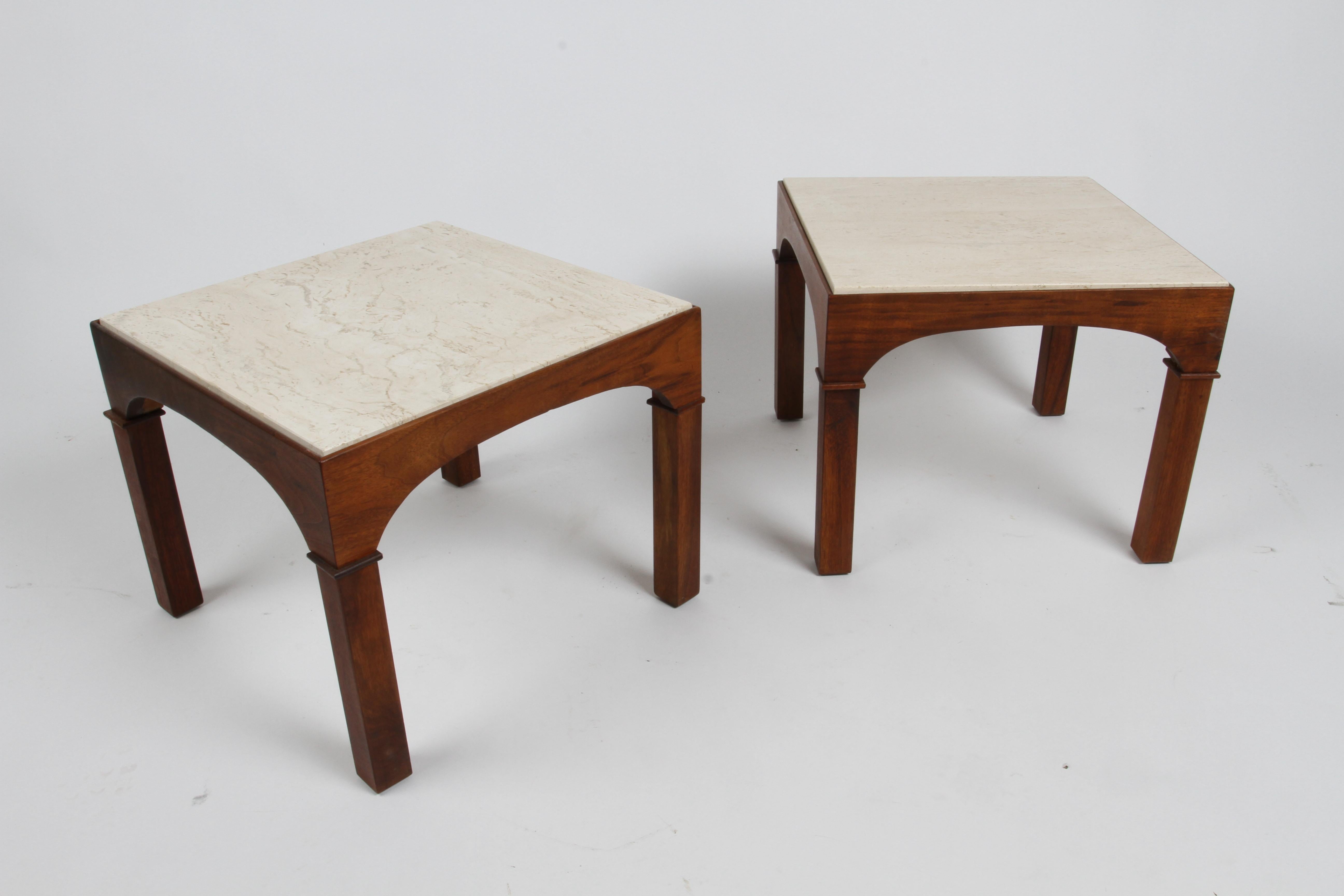 MCM John Keal for Brown Saltman Mahogany Occasional Tables with Travertine Tops  For Sale 6