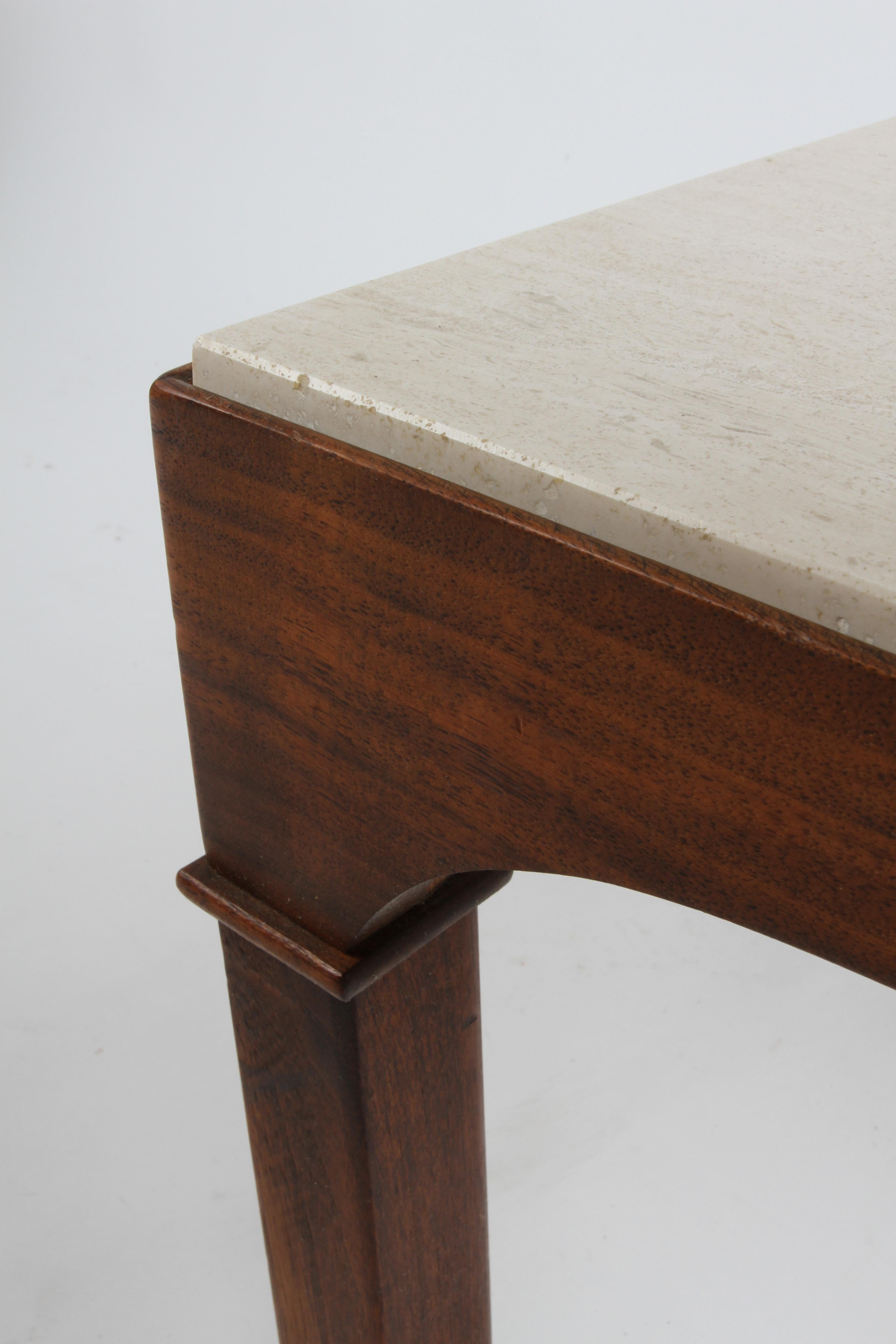 MCM John Keal for Brown Saltman Mahogany Occasional Tables with Travertine Tops  For Sale 2