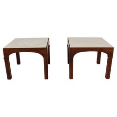 MCM John Keal for Brown Saltman Mahogany Occasional Tables with Travertine Tops 