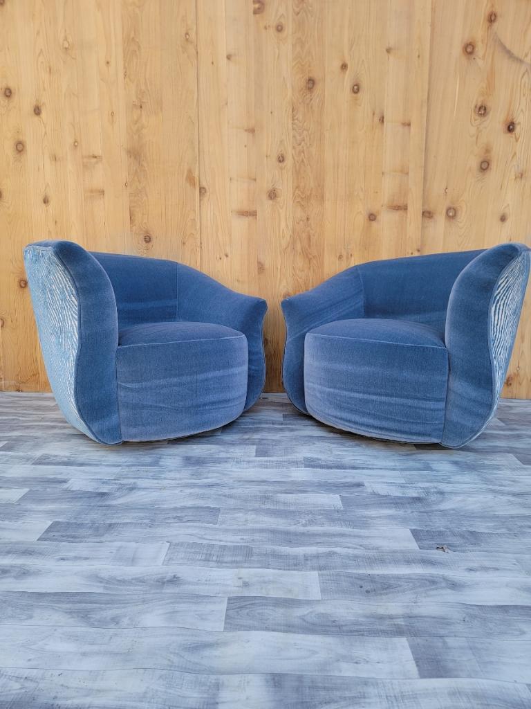 MCM Asymmetrical Swivel Lounge Chairs Newly Upholstered, Pair 5