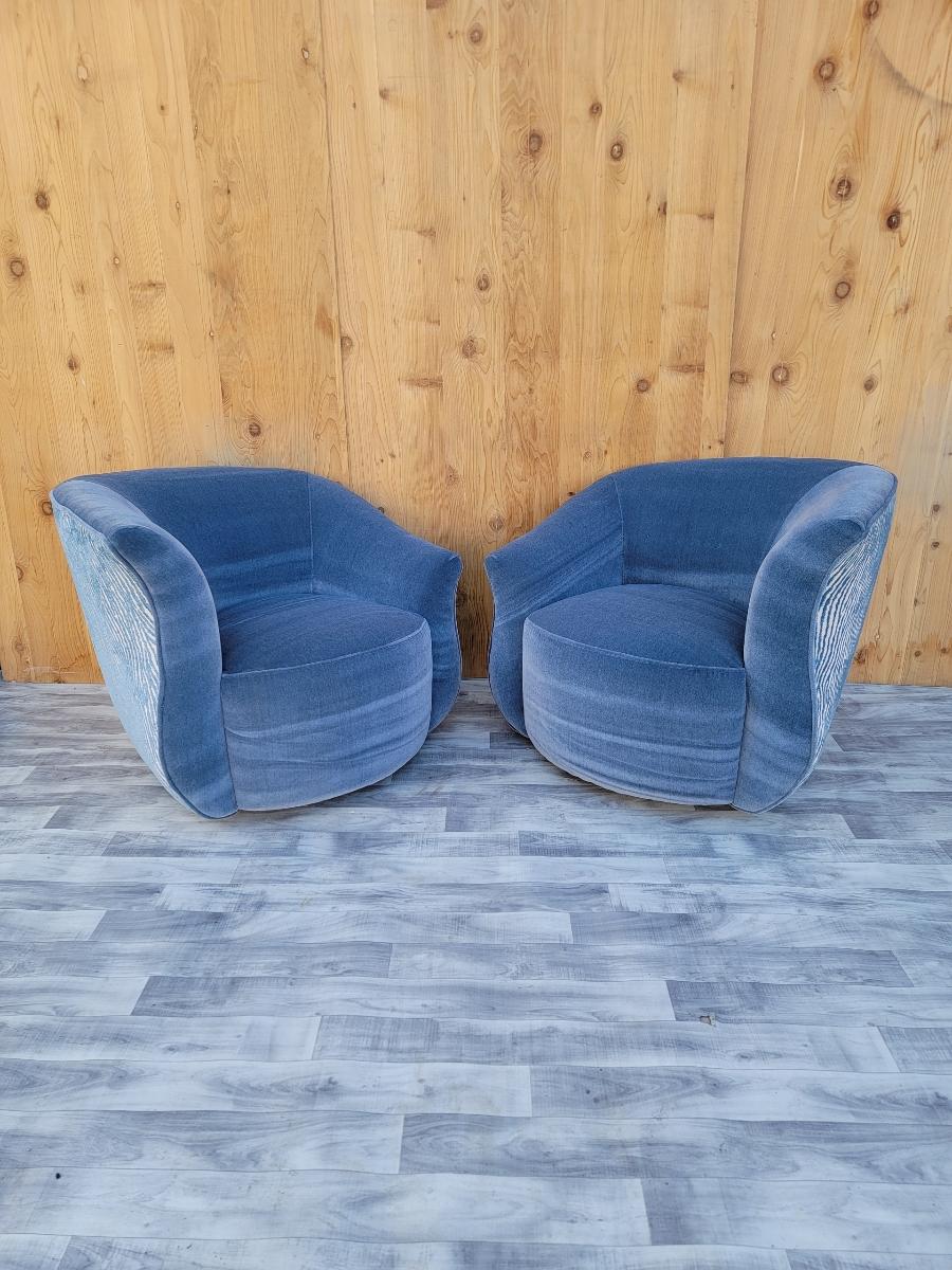 Late 20th Century MCM Asymmetrical Swivel Lounge Chairs Newly Upholstered, Pair