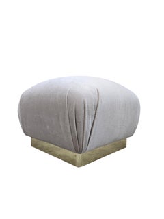 MCM Karl Springer Brass Base Pouf Ottoman Newly Reupholstered