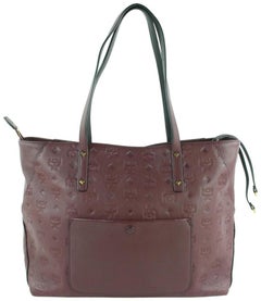 Used MCM Klara Burgundy Embossed Tote 23mcz1912 Bordeaux LeatherShoulder Bag