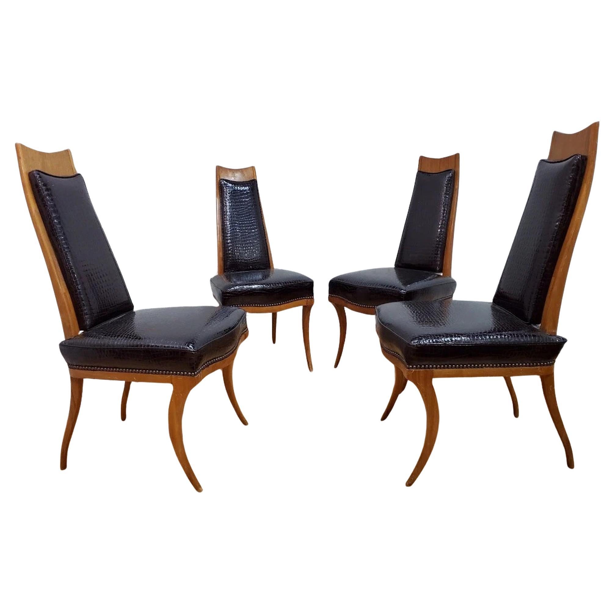 MCM Klismos Style Walnut Dining Chairs for Bethlehem Furniture Newly Upholstered