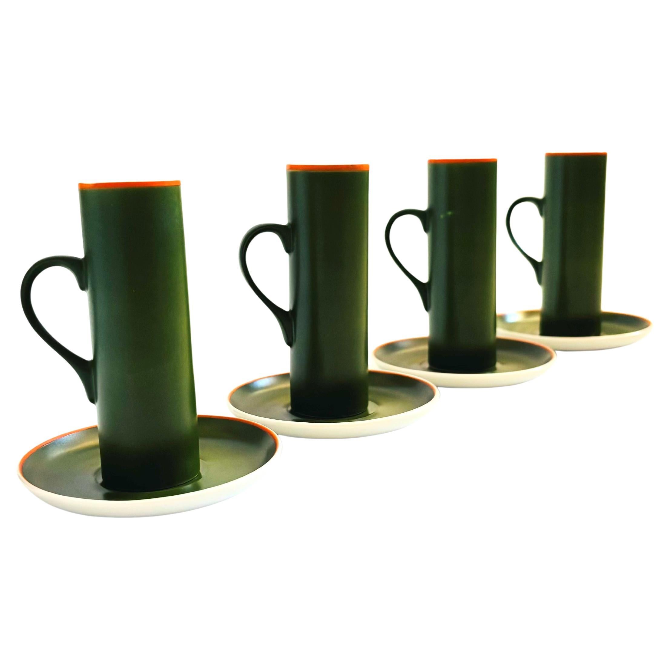 MCM LaGardo Tackett Green Demitasse Mugs and Saucers - Set of 4