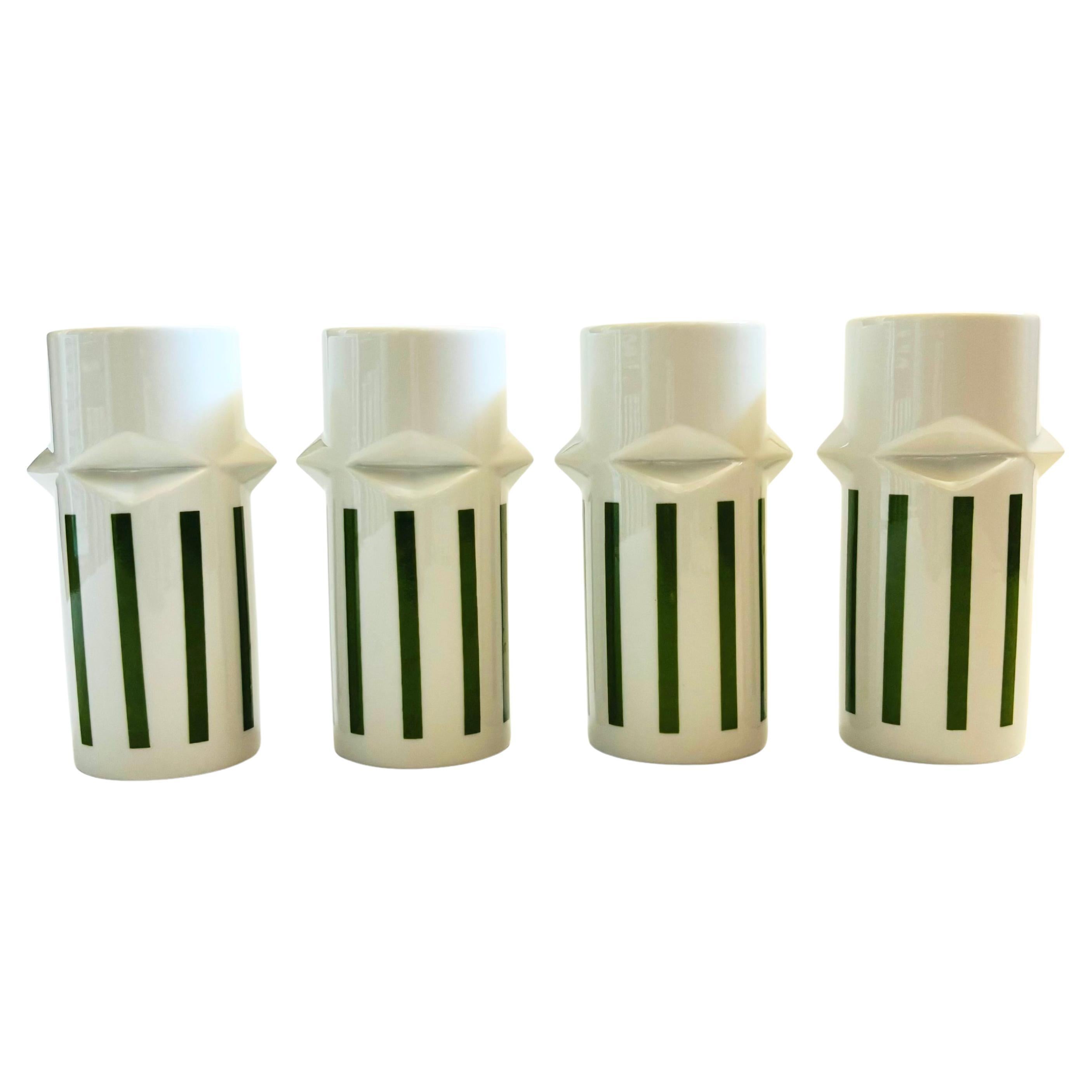 MCM LaGardo Tackett Green Striped Faceted Tumblers - Set of 4 For Sale