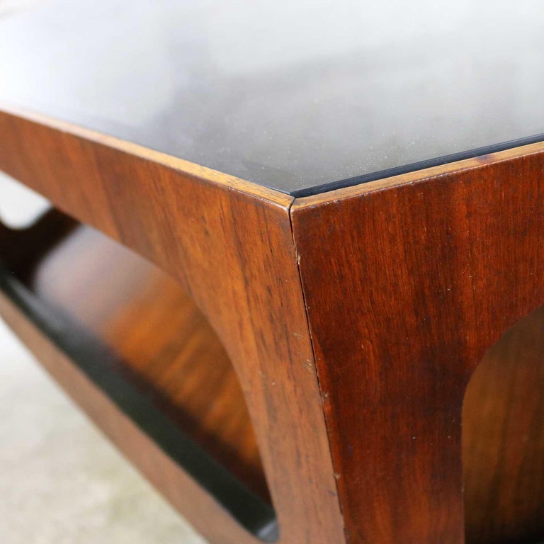 MCM Lane Alta Vista Hexagon Coffee Table Walnut and Smoked Glass Style