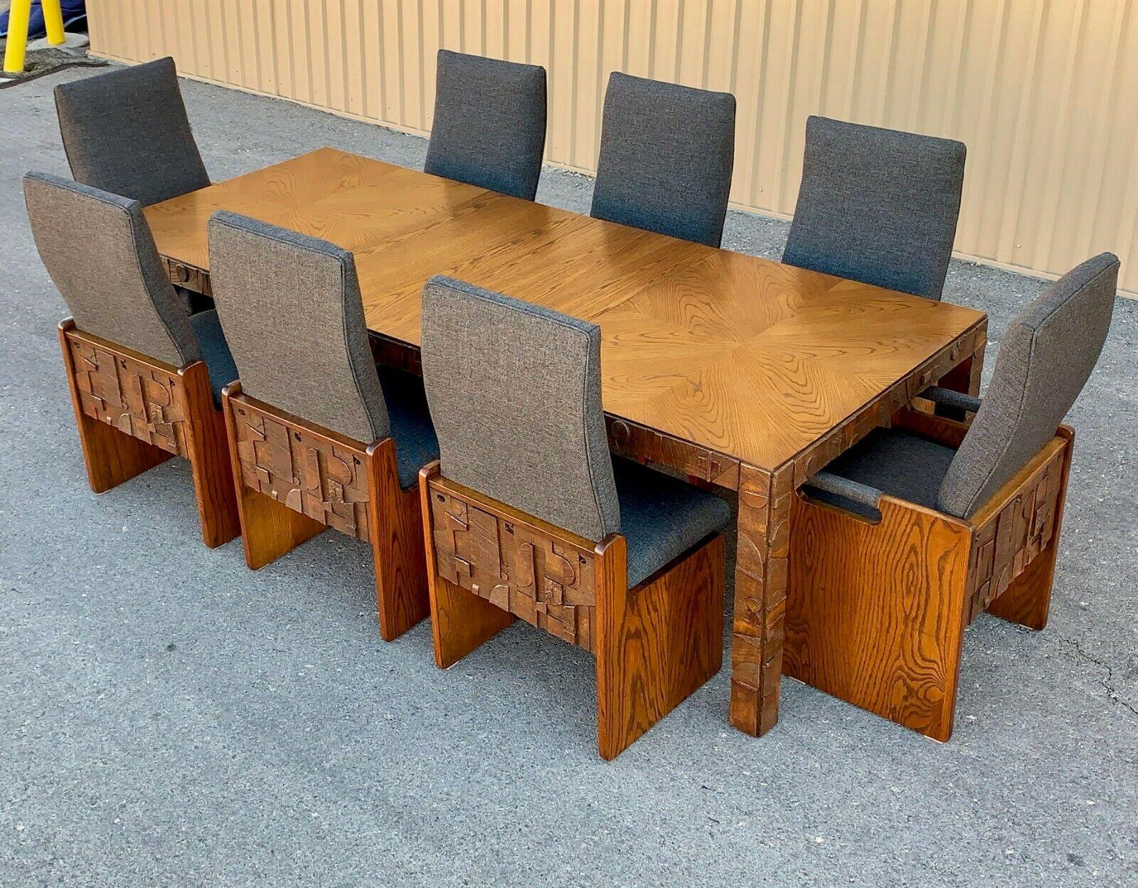MCM Lane Mid Century Brutalist Dining Table and 8 Chairs Style of Paul Evans 4