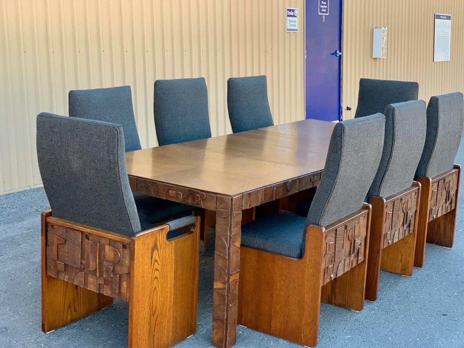 MCM Lane Mid Century Brutalist Dining Table and 8 Chairs Style of Paul Evans 2