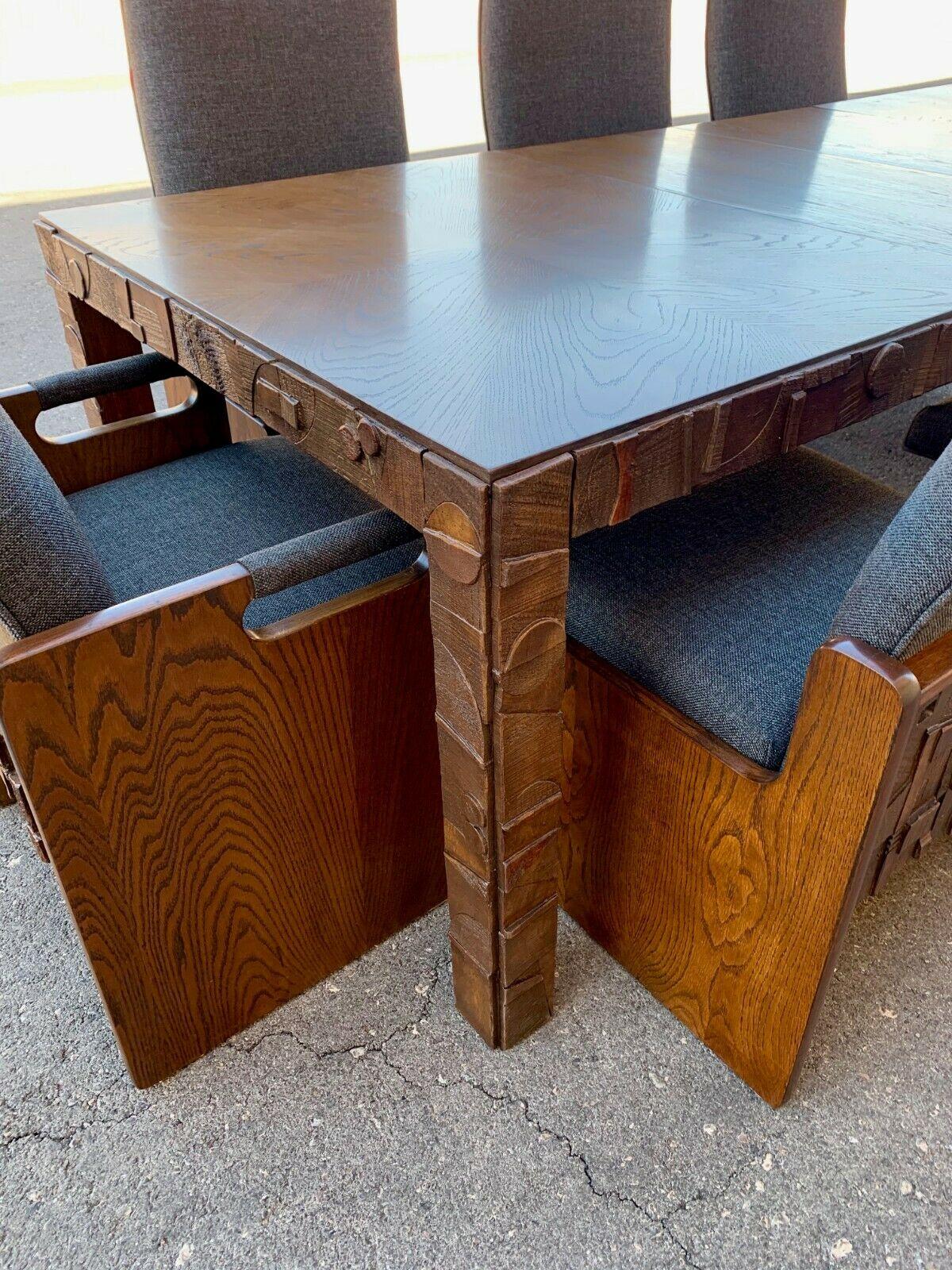 MCM Lane Mid Century Brutalist Dining Table and 8 Chairs Style of Paul Evans 3