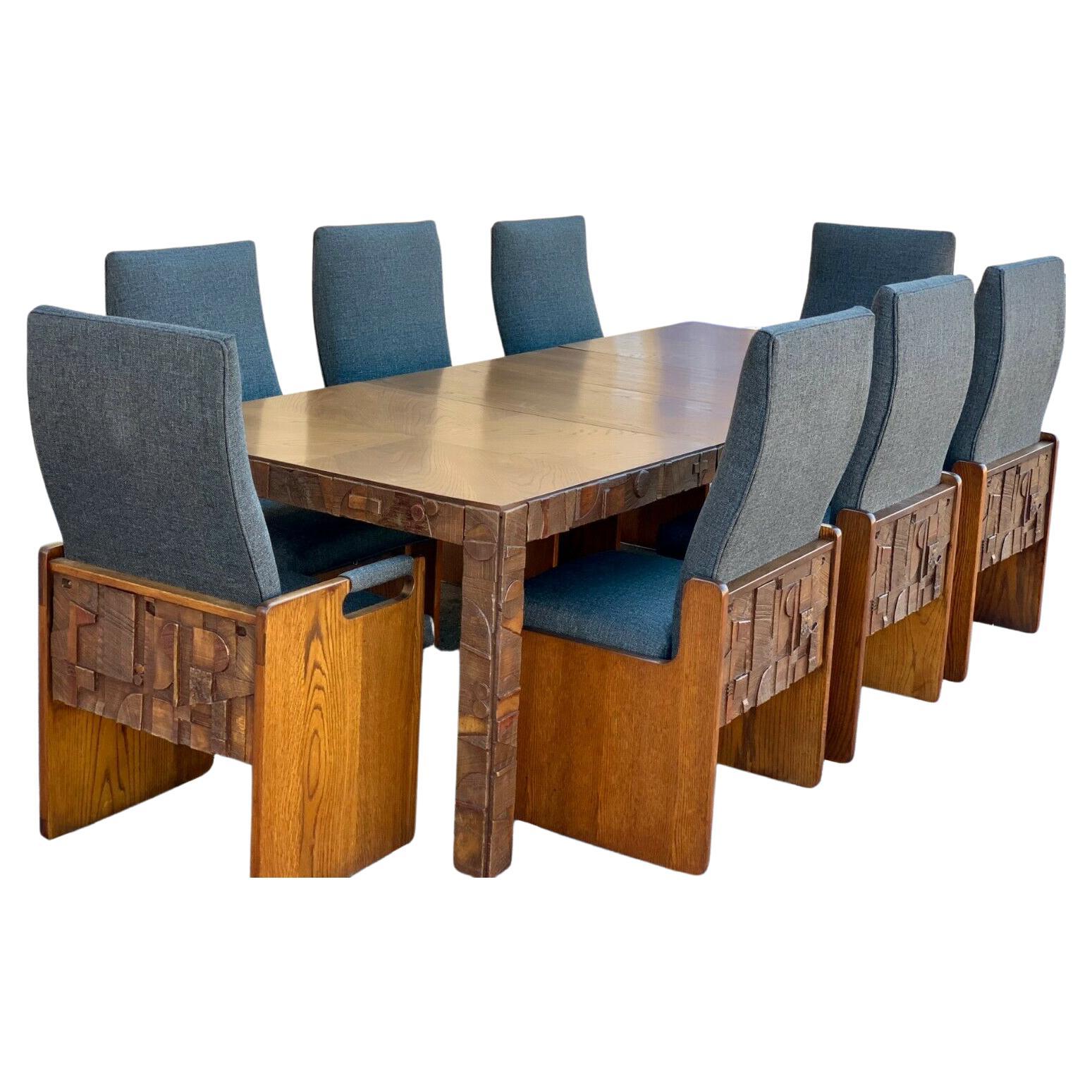MCM Lane Mid Century Brutalist Dining Table and 8 chairs style of Paul Evans