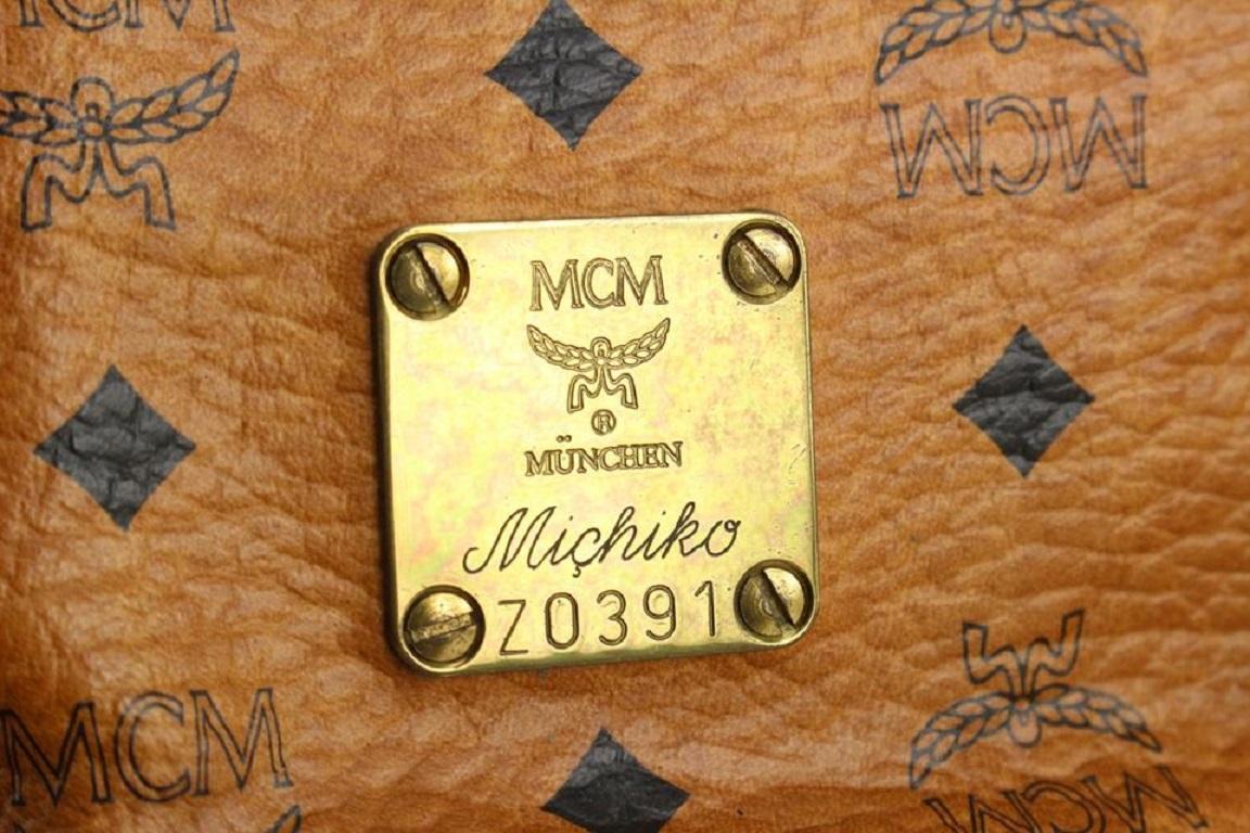Marron MCM - Grand sac à main Boston Monogram Viseto couleur cognac 106m16 en vente